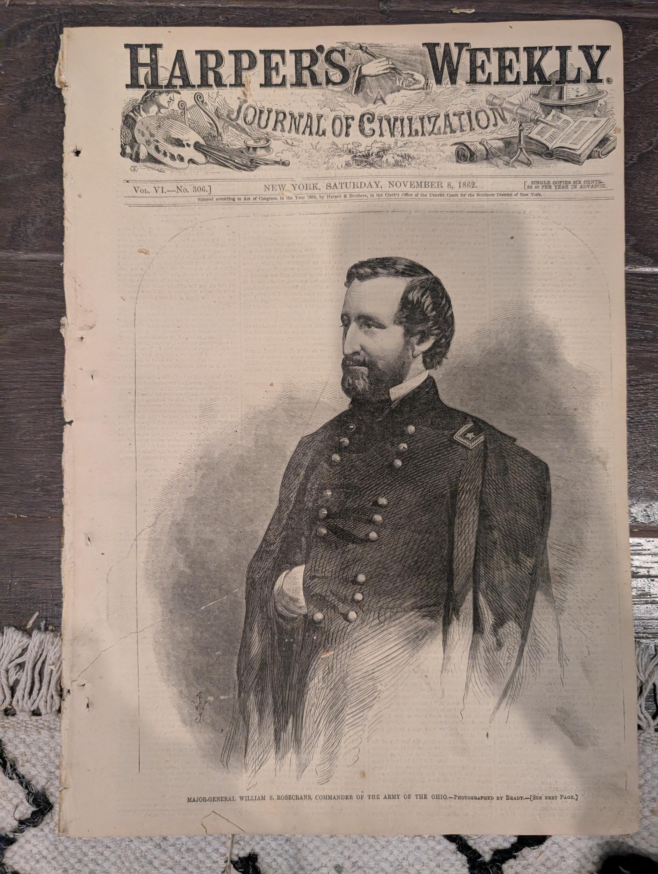 Harper’s Weekly – November 8, 1862 – Mrs. Lincoln • Rosecrans • “Negroes Driven South” Centerfold