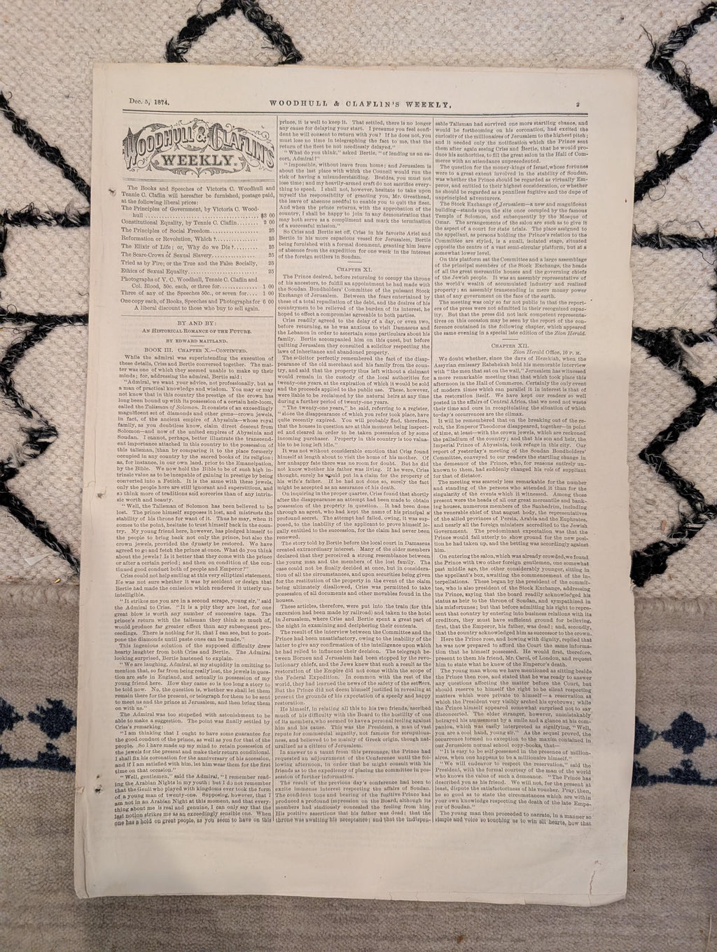 1874 Woodhull & Claflin's Weekly — Victoria Woodhull, Free Love — Dec 5
