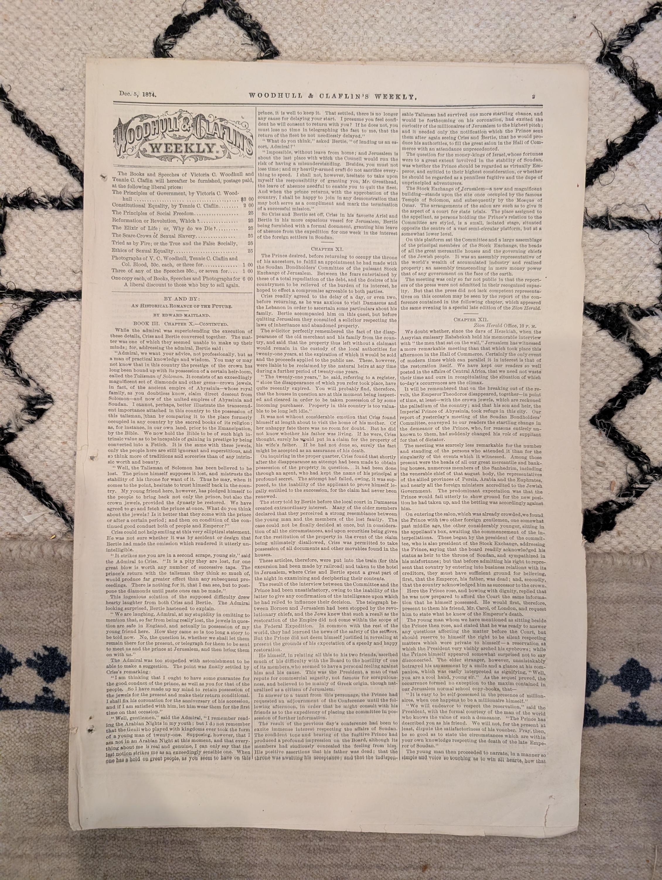 1874 Woodhull & Claflin's Weekly — Victoria Woodhull, Free Love — Dec 5