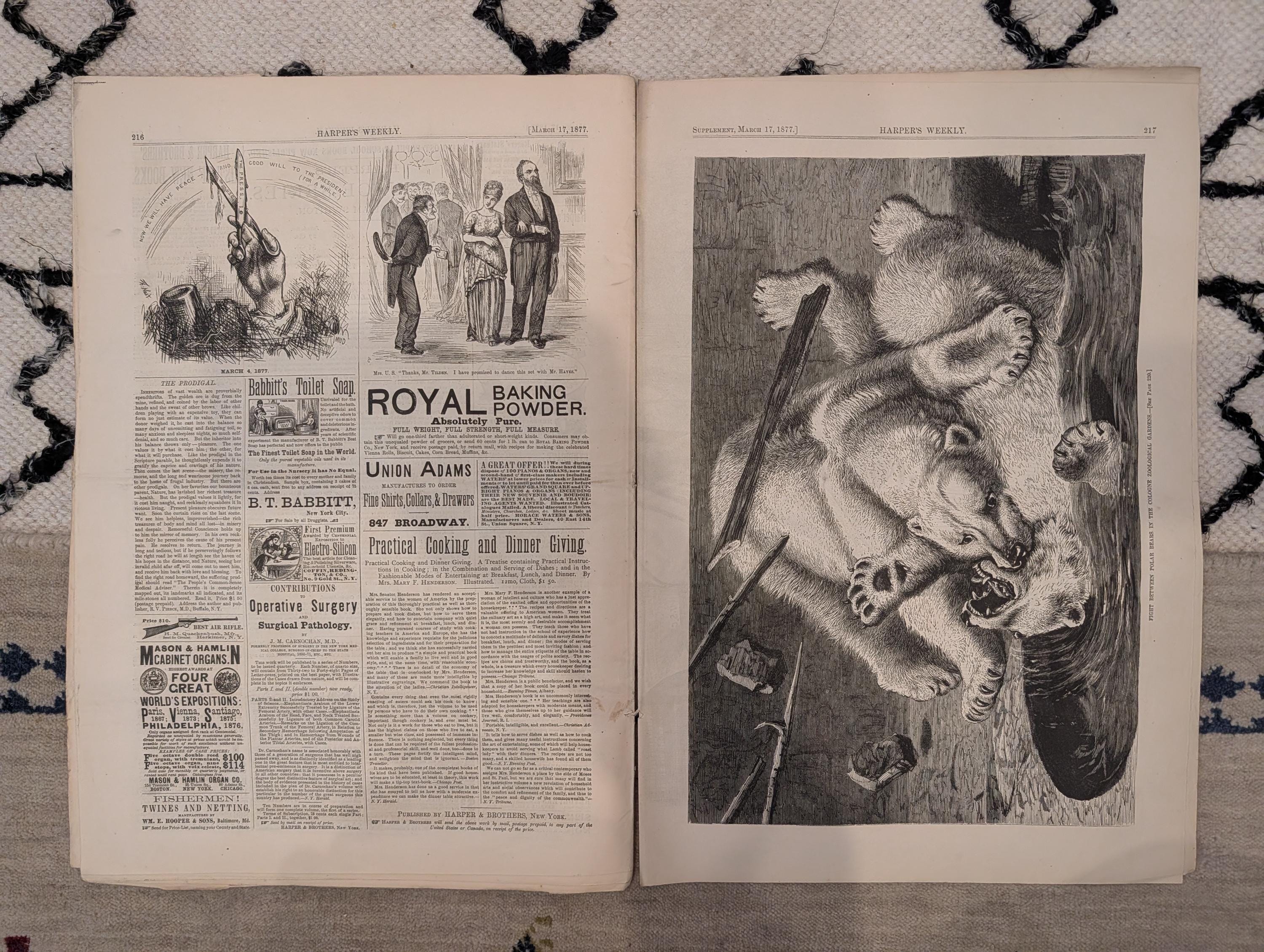 1877 Hayes & First Lady Portraits, Nast, White House, Polar Bears — Mar 17