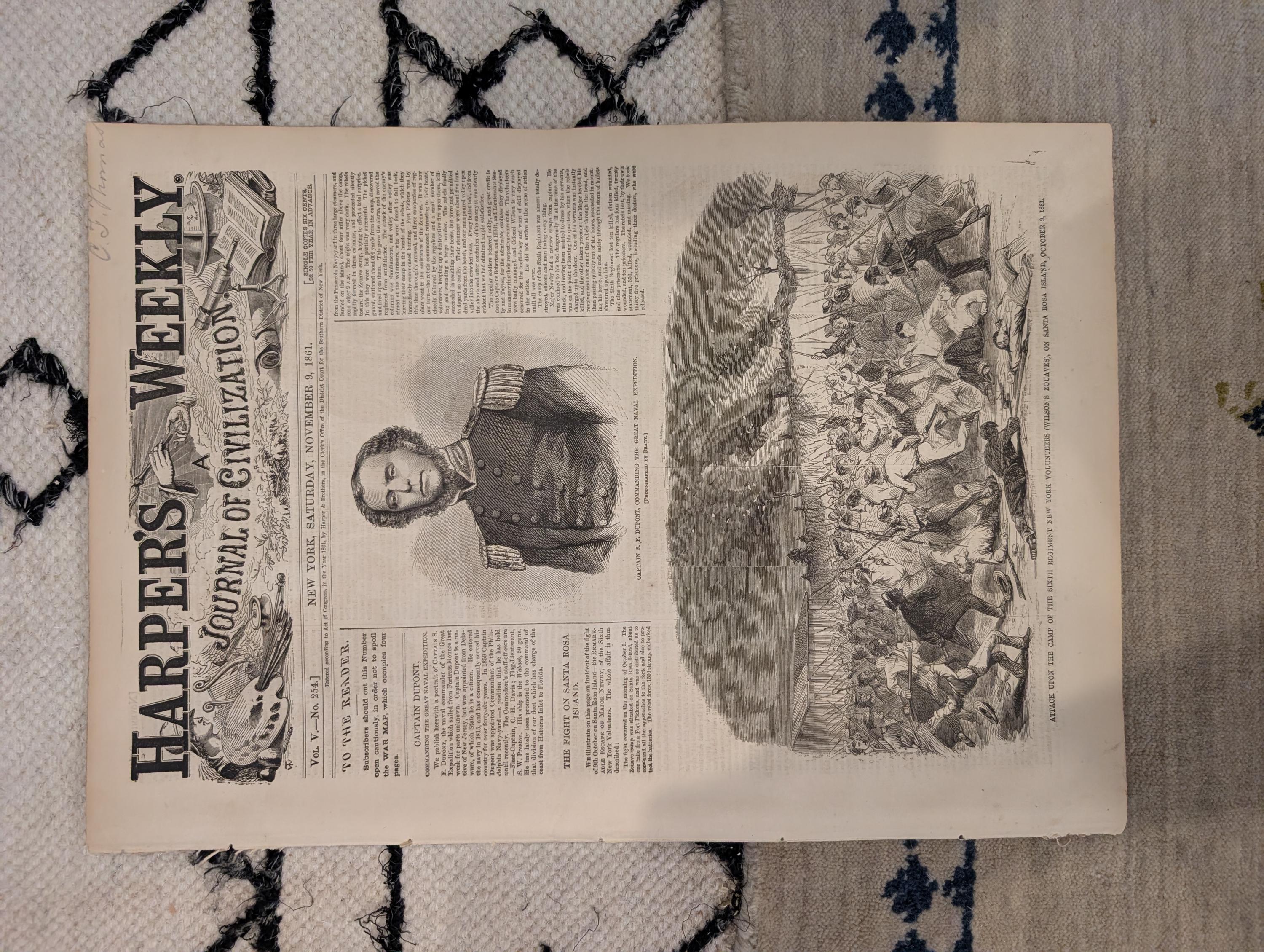 1861 Southern States Map Harper's Weekly Nov 09 Great Naval Expedition Dupont