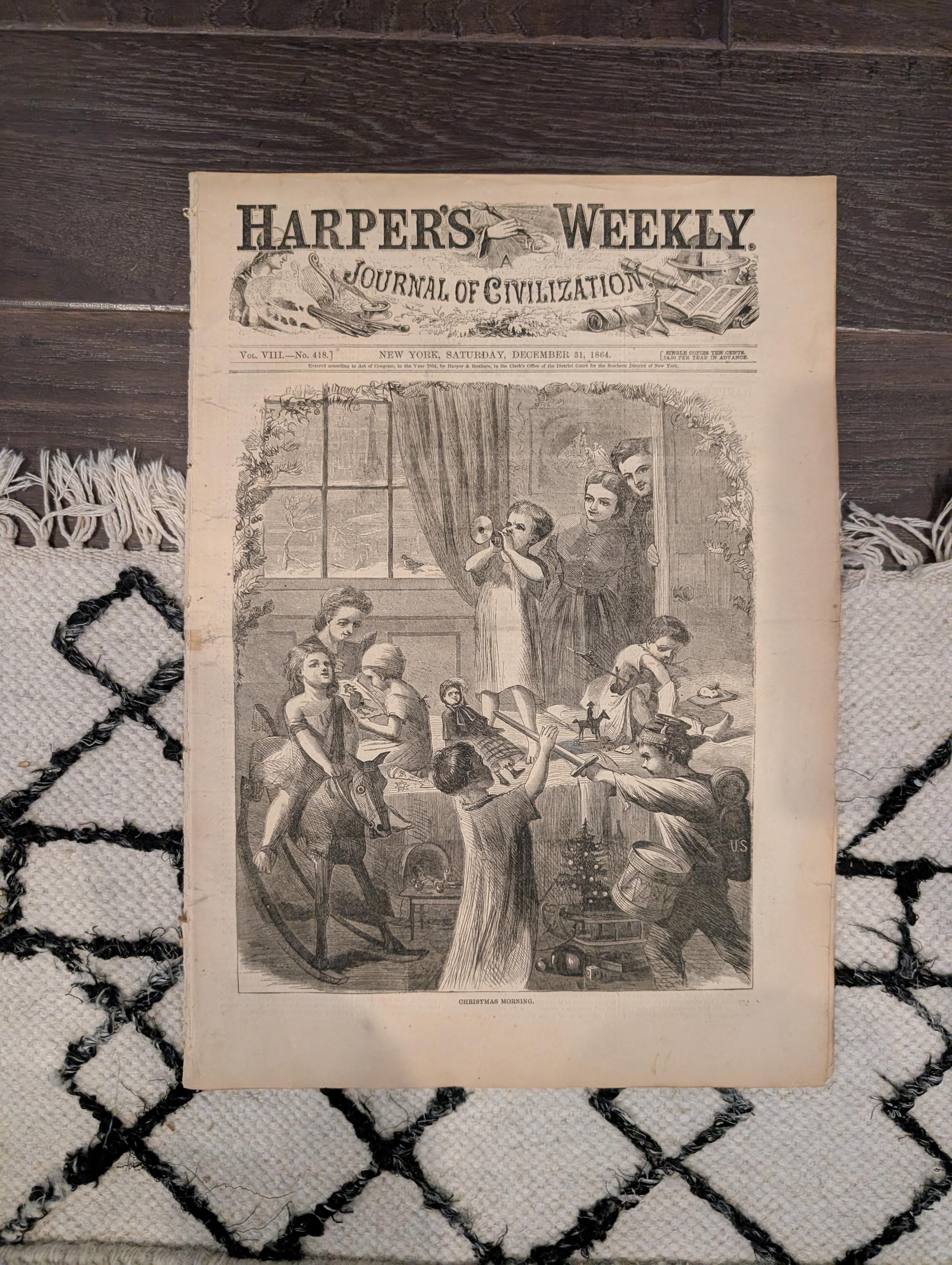 1864 Union Christmas Dinner Harper's Weekly December 31 Abraham Lincoln