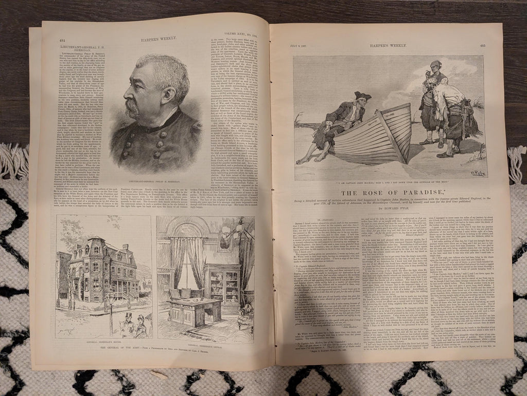 Harper’s Weekly — July 9, 1887 — University of Michigan Double-Page, 23rd Regiment Battle Scenes, Kansas City Exposition, General Sheridan,