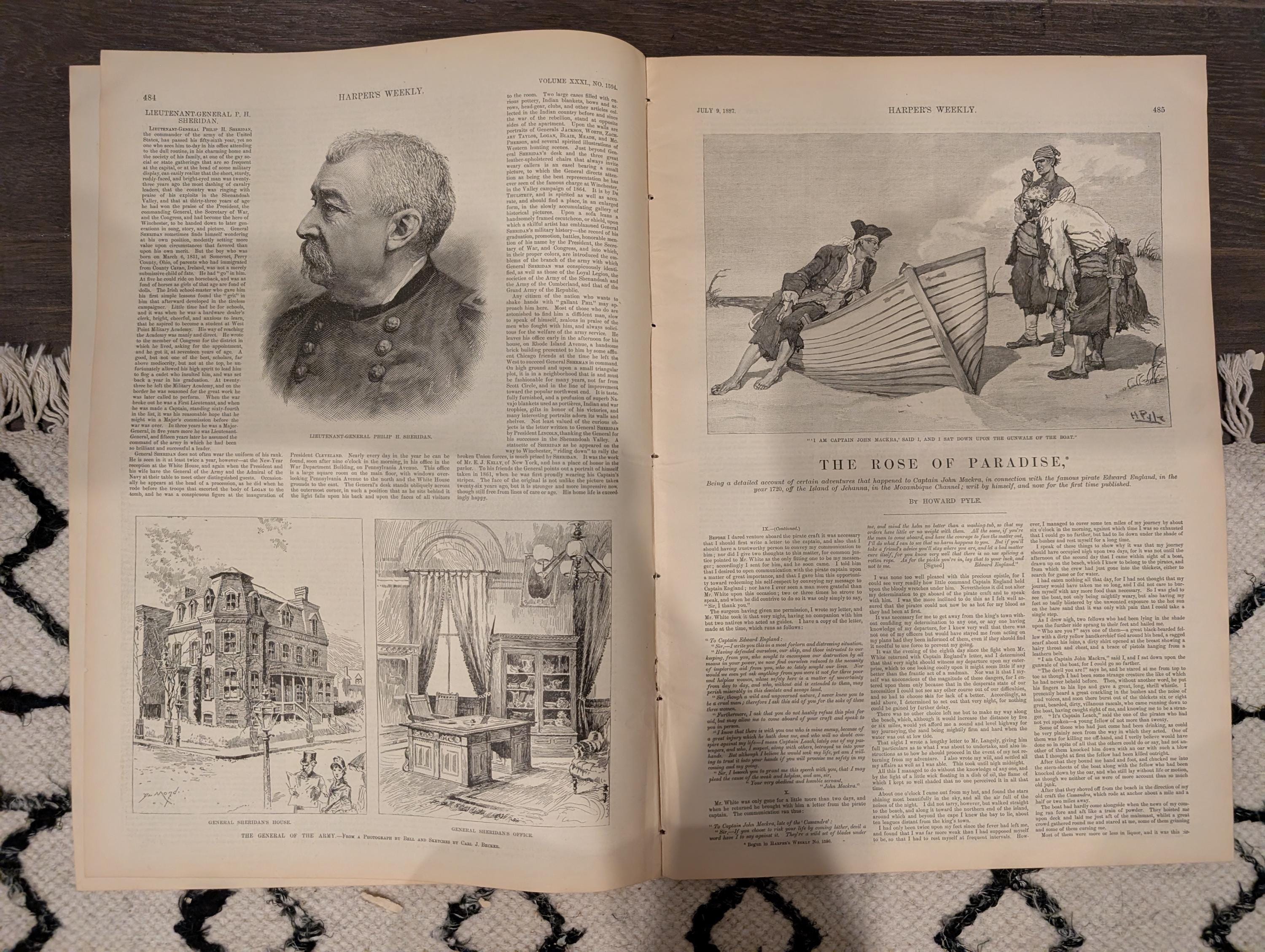 Harper’s Weekly — July 9, 1887 — University of Michigan Double-Page, 23rd Regiment Battle Scenes, Kansas City Exposition, General Sheridan,