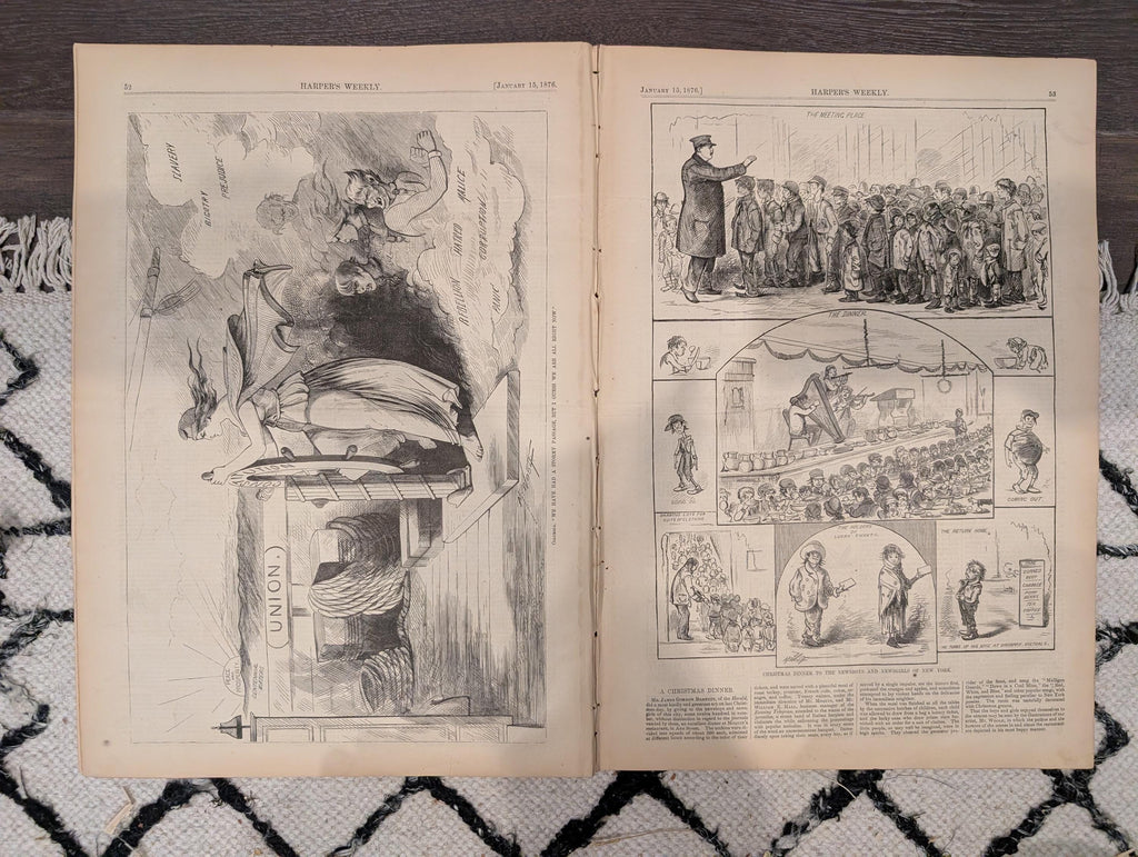Harper’s Weekly January 15 1876 Thomas Nast Cartoons Lighthouse Visit Inventions Tammany Politics Victorian Newspaper