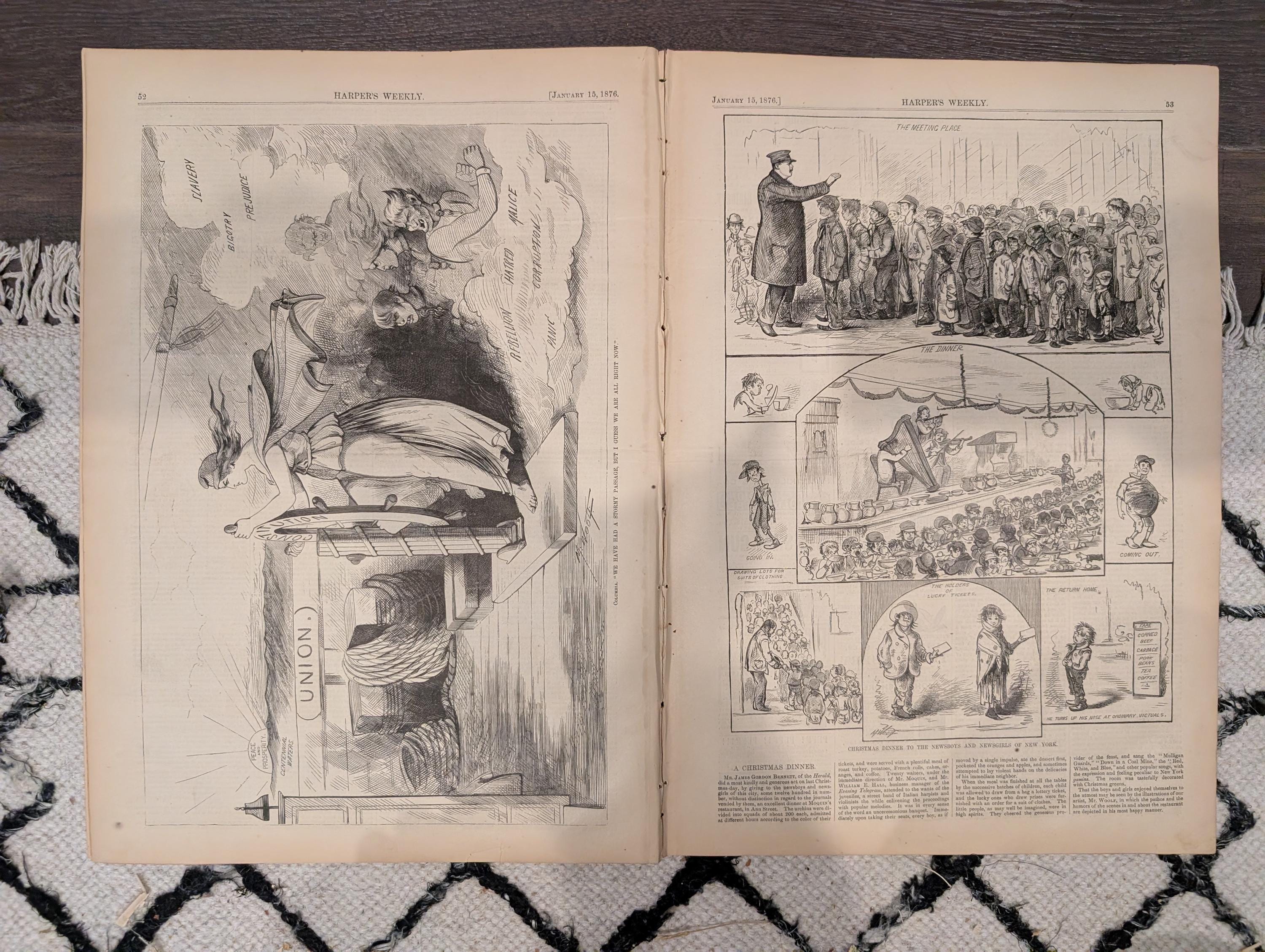 Harper’s Weekly January 15 1876 Thomas Nast Cartoons Lighthouse Visit Inventions Tammany Politics Victorian Newspaper