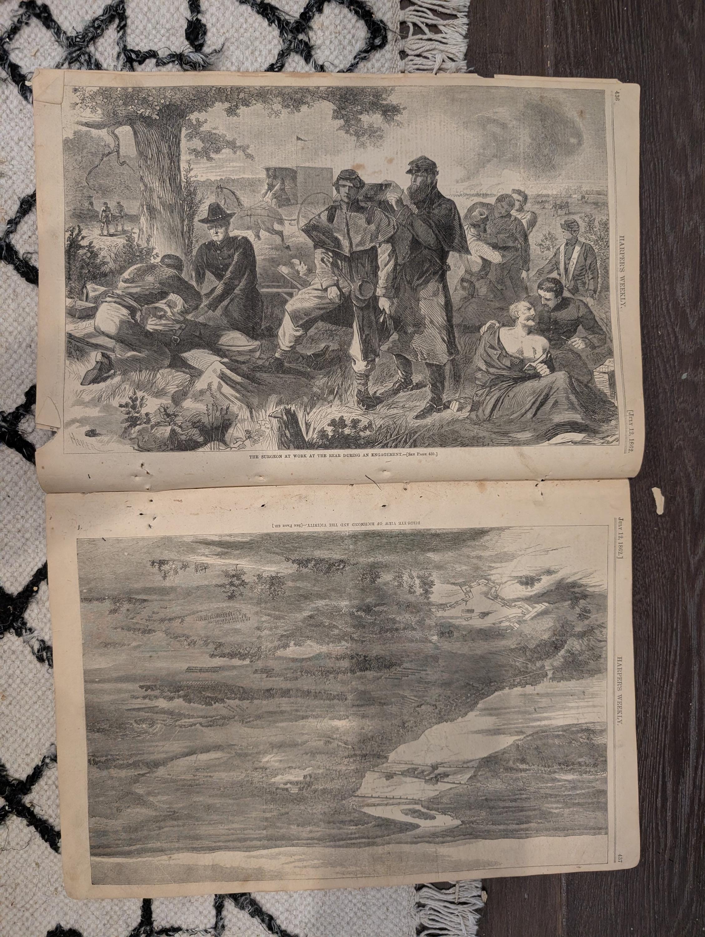 Harper’s Weekly – July 12, 1862 • Two Winslow Homer Prints • Bayonet Charge • Surgeon at Work • Butler’s New Orleans Proclamation Cartoons