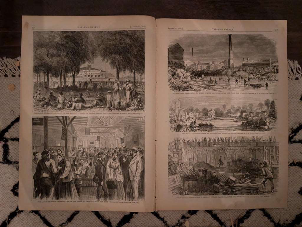 Harper’s Weekly August 15 1868 Thomas Nast Reconstruction Castle Garden Maryland Flood Zouaves Virginia Hunting