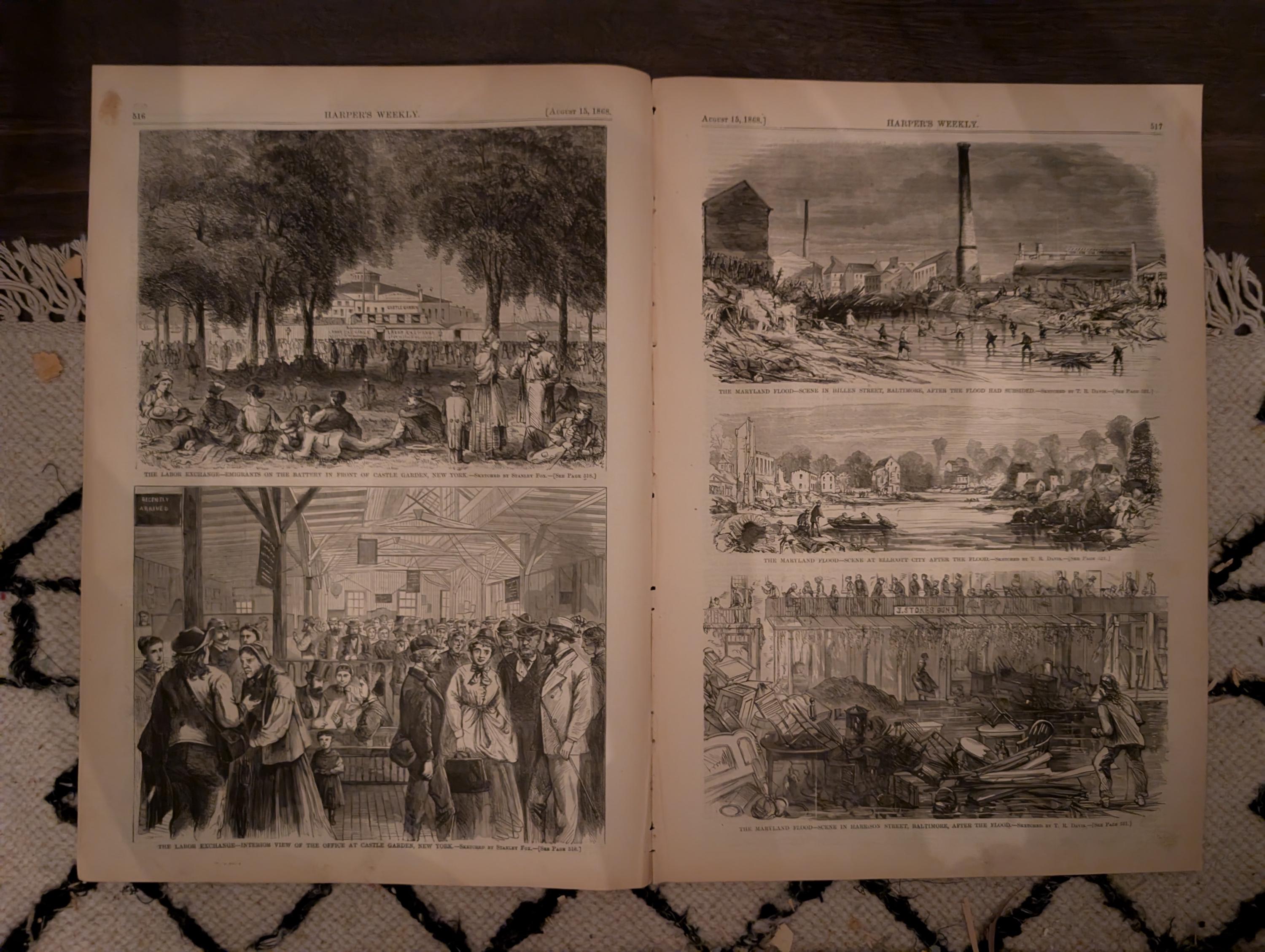Harper’s Weekly August 15 1868 Thomas Nast Reconstruction Castle Garden Maryland Flood Zouaves Virginia Hunting