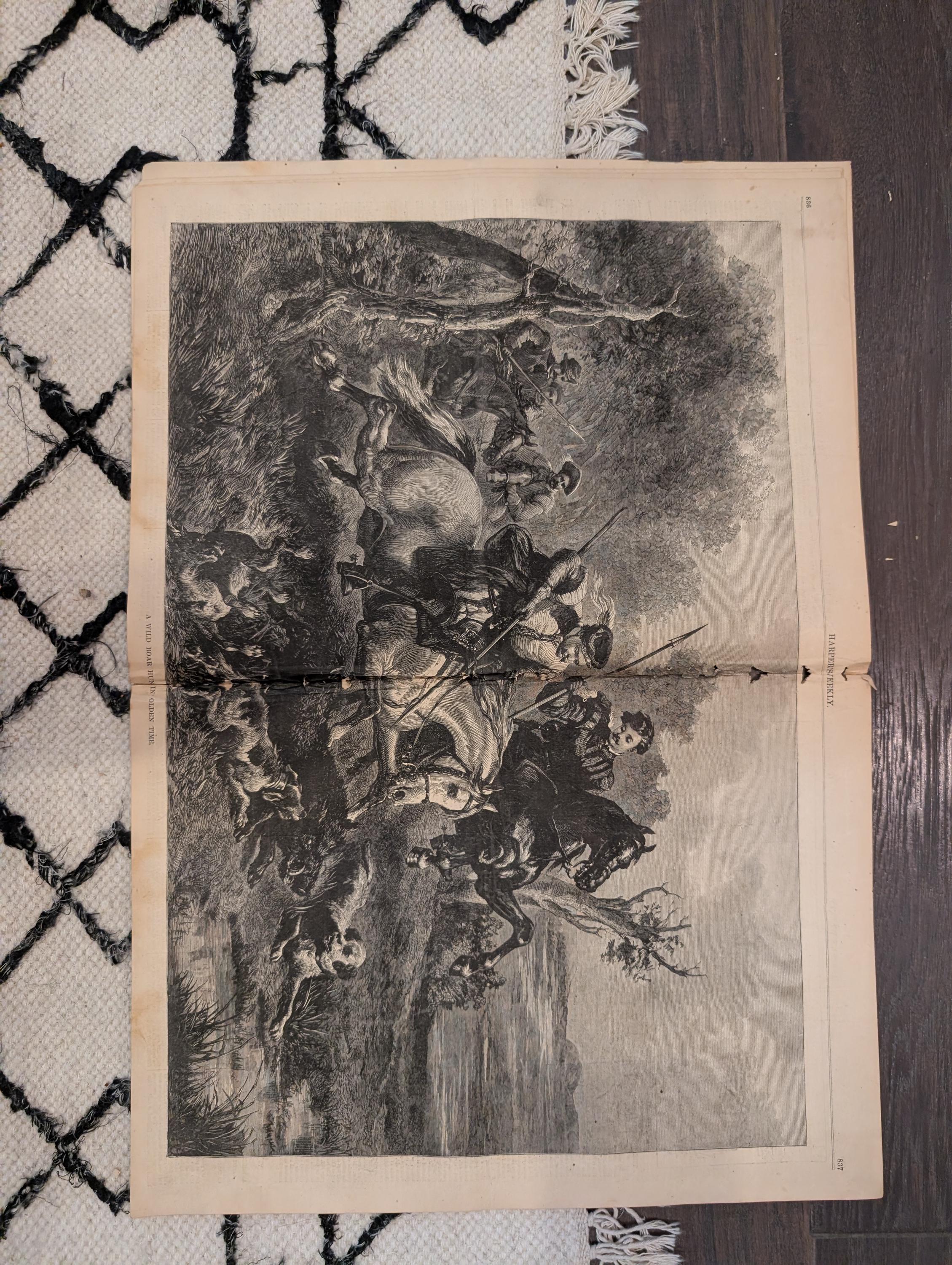 1874 Wild Boar Hunt Centerfold, Louisiana Outrages, Rifle Match — Oct 10