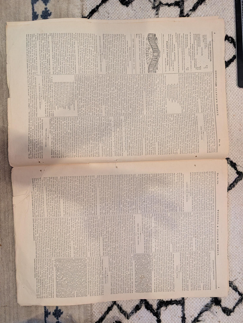 1874 Woodhull & Claflin's Weekly — Victoria Woodhull, Aerial War, Spirits — Nov 28