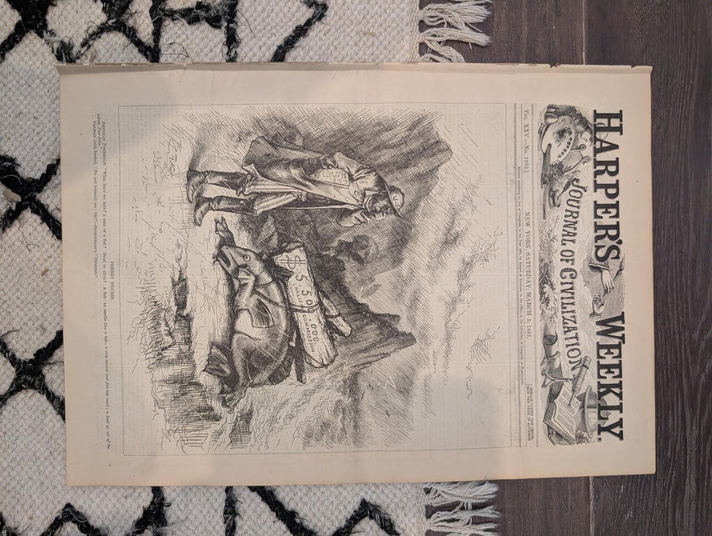 1881 Nast "King Log King Stork," Niagara Winter, Great Thaw Floods, Winchester Cathedral — Mar 5