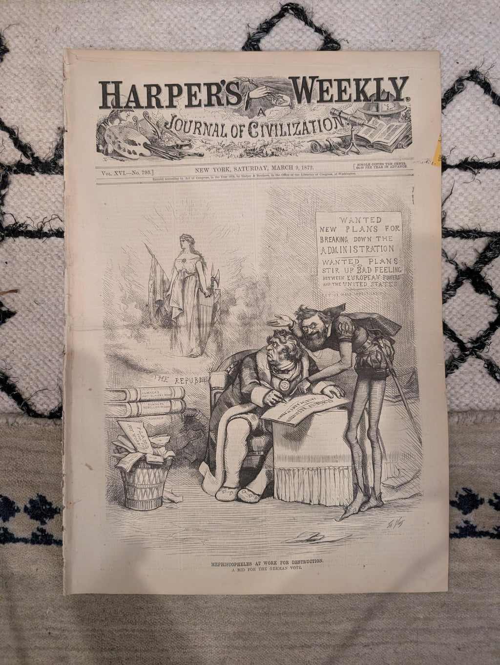1872 Cheetah Hunting India Harper's Weekly March 09 Broadway February Thaw
