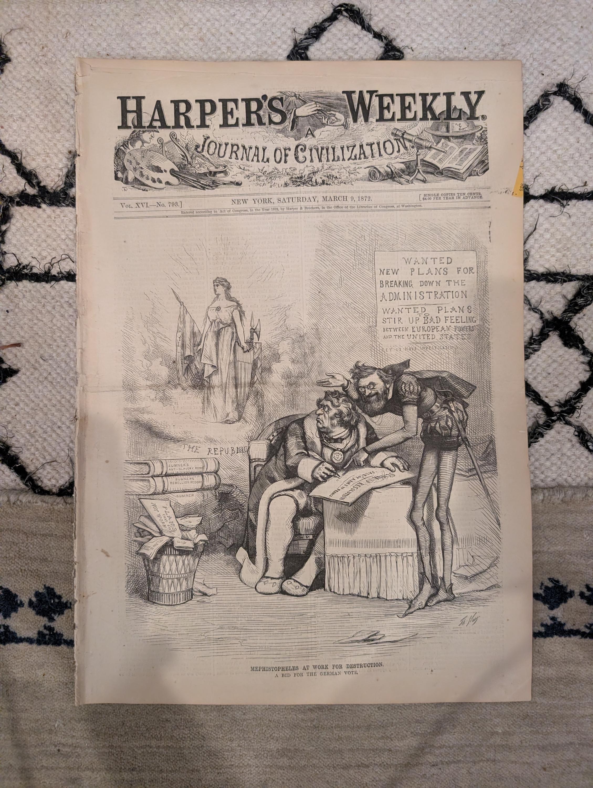 1872 Cheetah Hunting India Harper's Weekly March 09 Broadway February Thaw