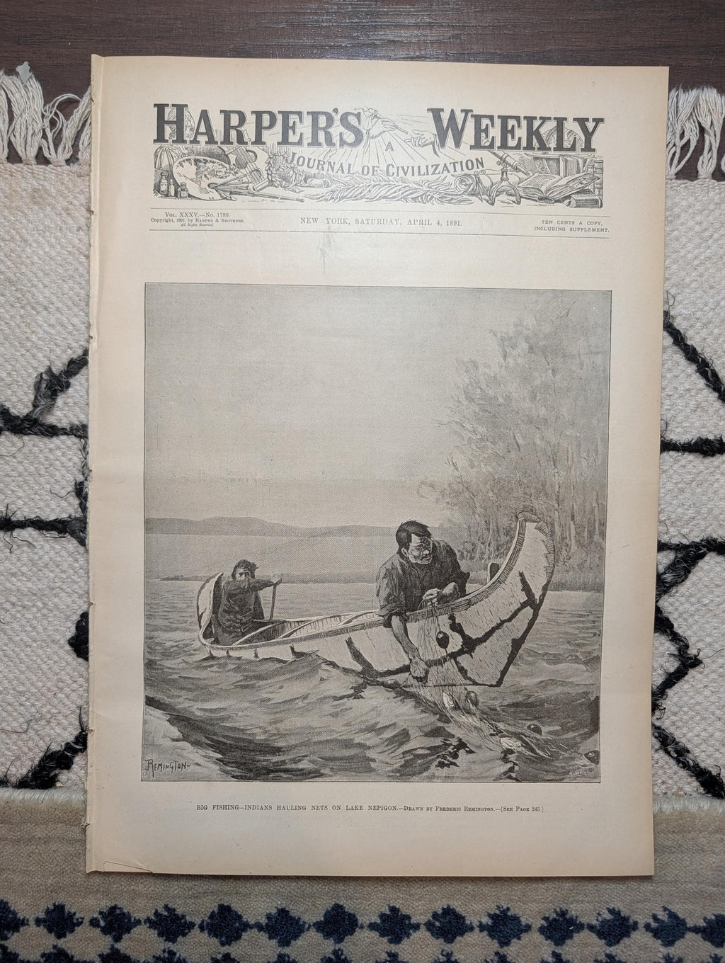 1891 Remington Indian Fishing Front Page, J. Bruce Ismay Pre-Titanic, Badminton — Apr 4