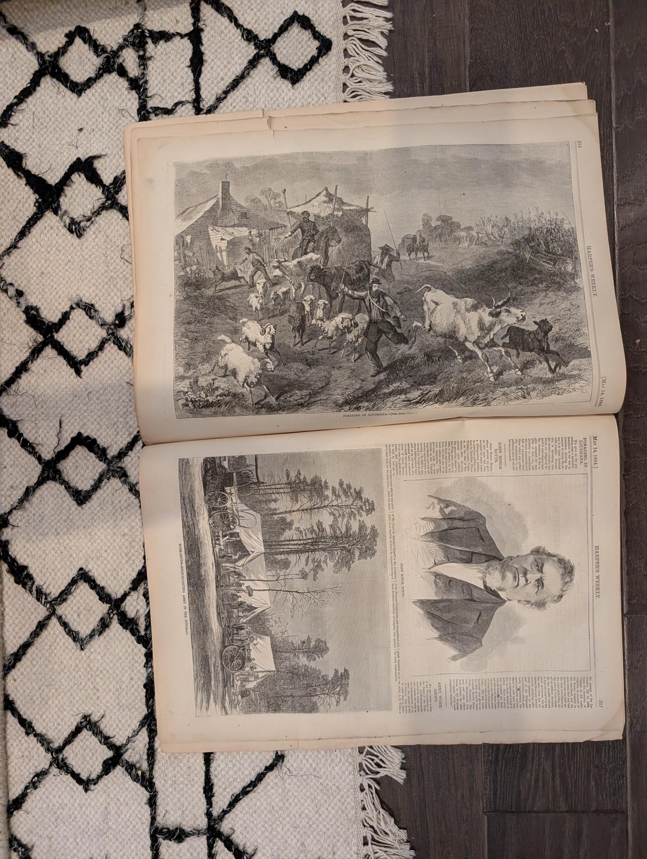 Harper's Weekly 1864 Red River Gunboats May 14 Union Refugees Louisiana