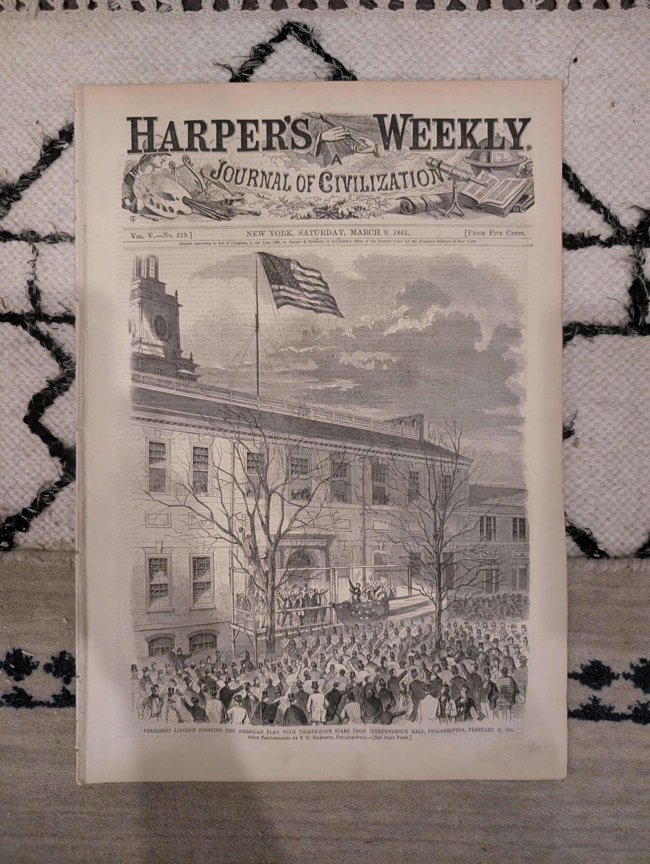 1861 Lincoln Independence Hall Harper's Weekly March 09 Jefferson Davis Inauguration
