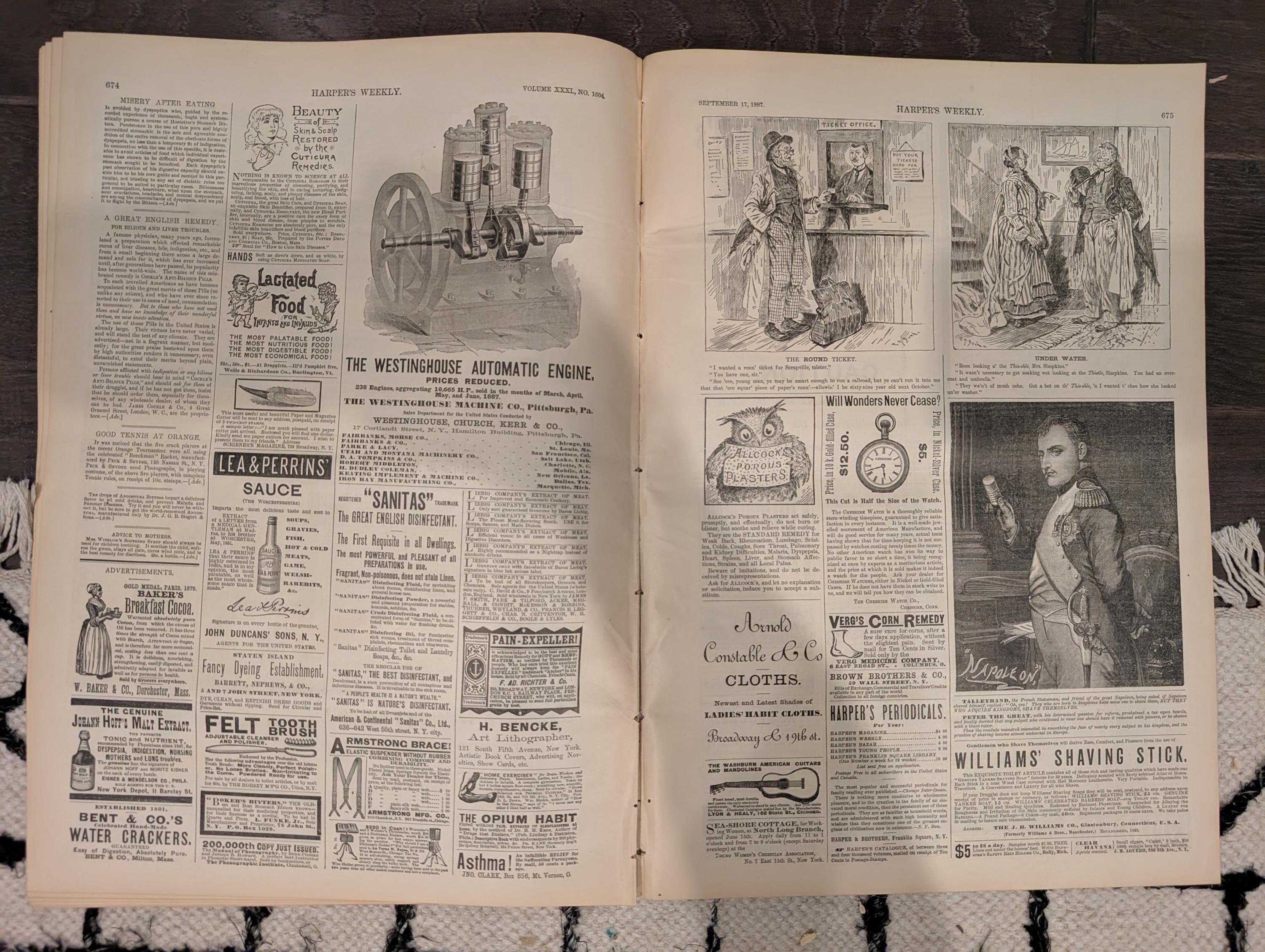Harper’s Weekly – September 17, 1887 – Frederic Remington Cover “Burning the Range,” Tennis Centerfold, Hudson River Tunnel, Amsterdam Sketc