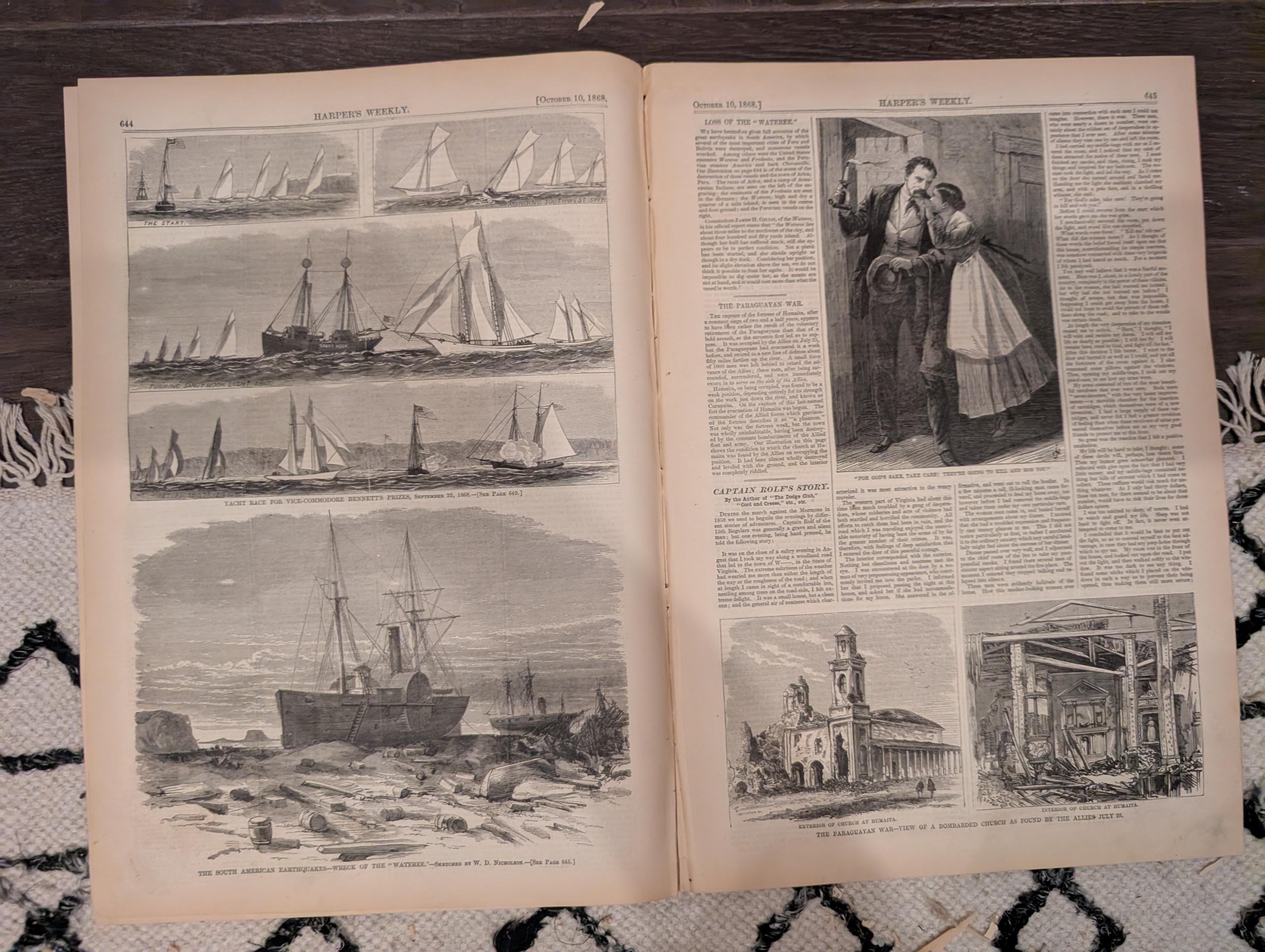 Harper’s Weekly – October 10, 1868 – Black Americana - Water Drinkers in Spain • South American Earthquake Wreck • Paraguayan