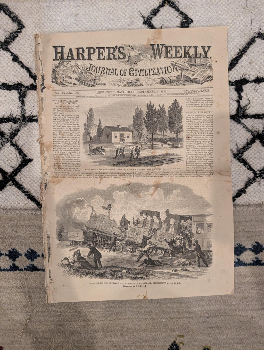 1865 Sept 2  Castle Garden Immigrants, Housatonic Railroad Disaster, Wall Street
