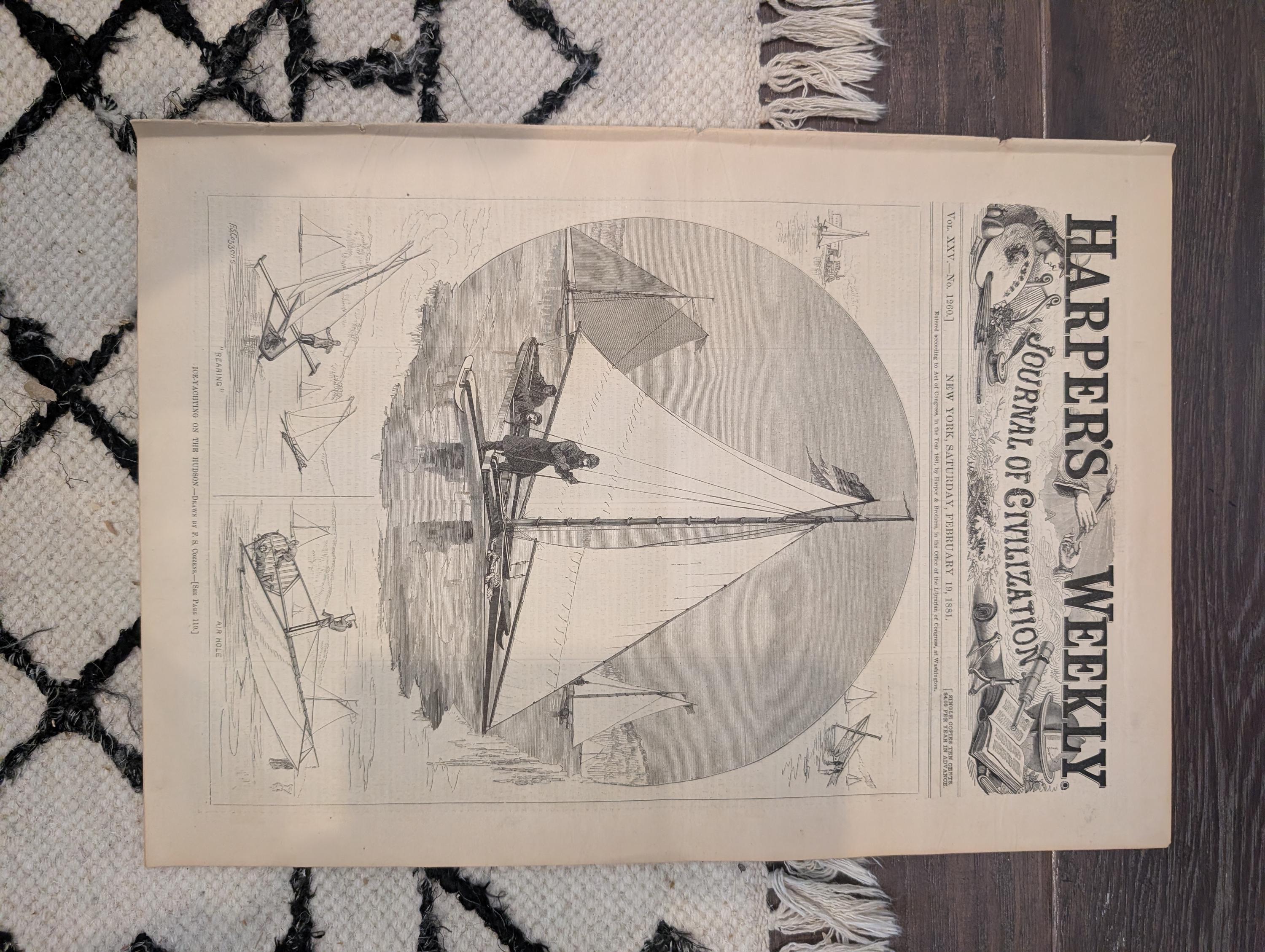 1881 Ice Yachting Hudson River, Chichester Cathedral, Stranded Steamship, Lima Peru — Feb 19
