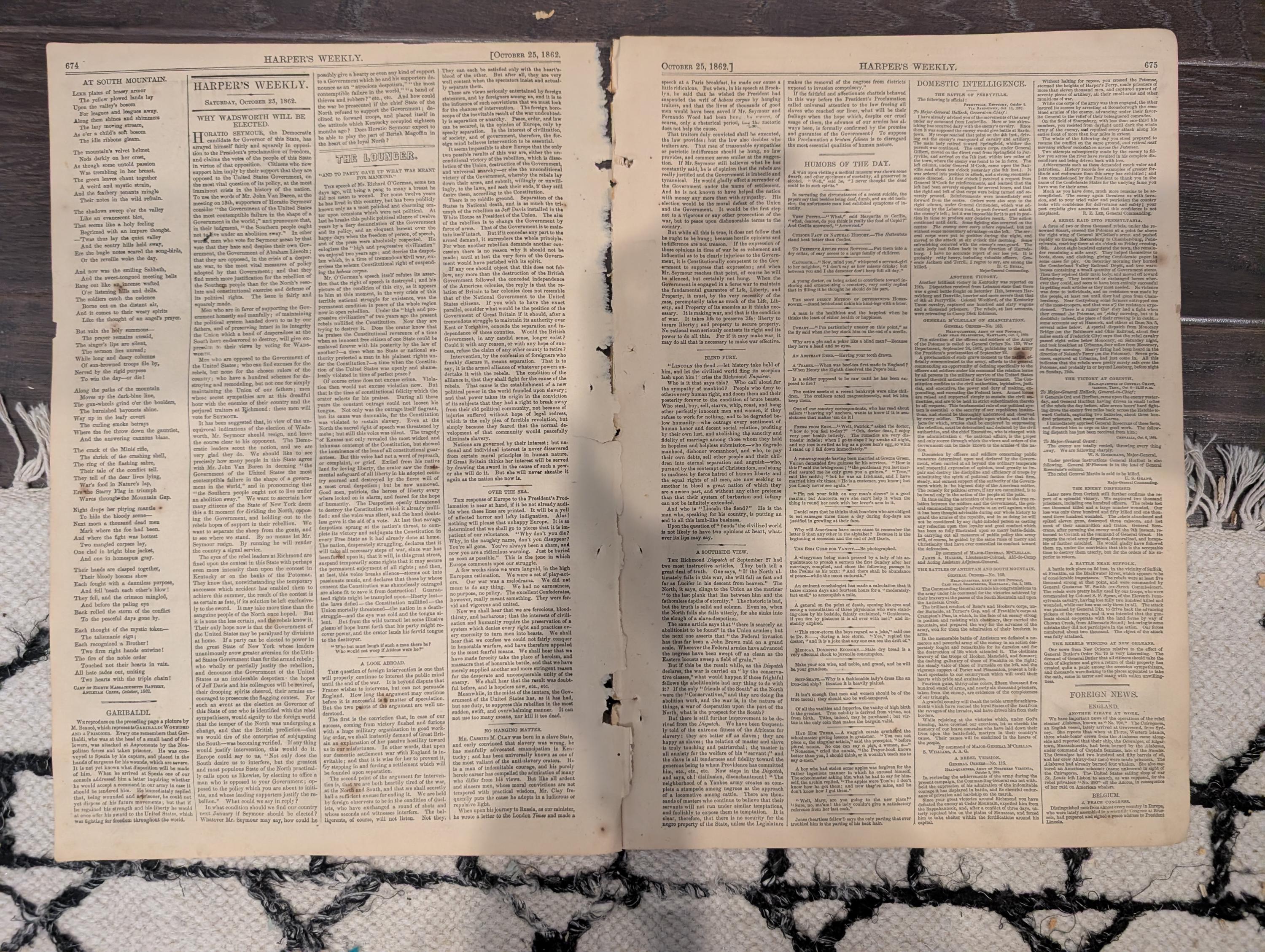 Harper’s Weekly – October 25, 1862 – Civil War Maps & Thomas Nast “After the Battle” Centerfold