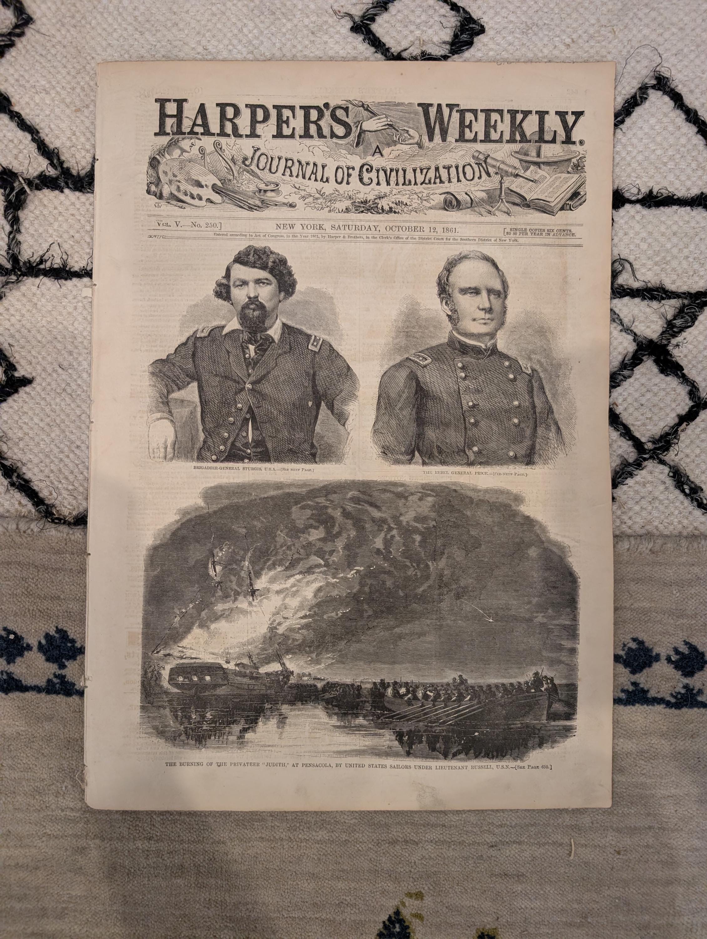 1861 Battle of Lexington Missouri Harper's Weekly Oct 12 Our Generals Centerfold