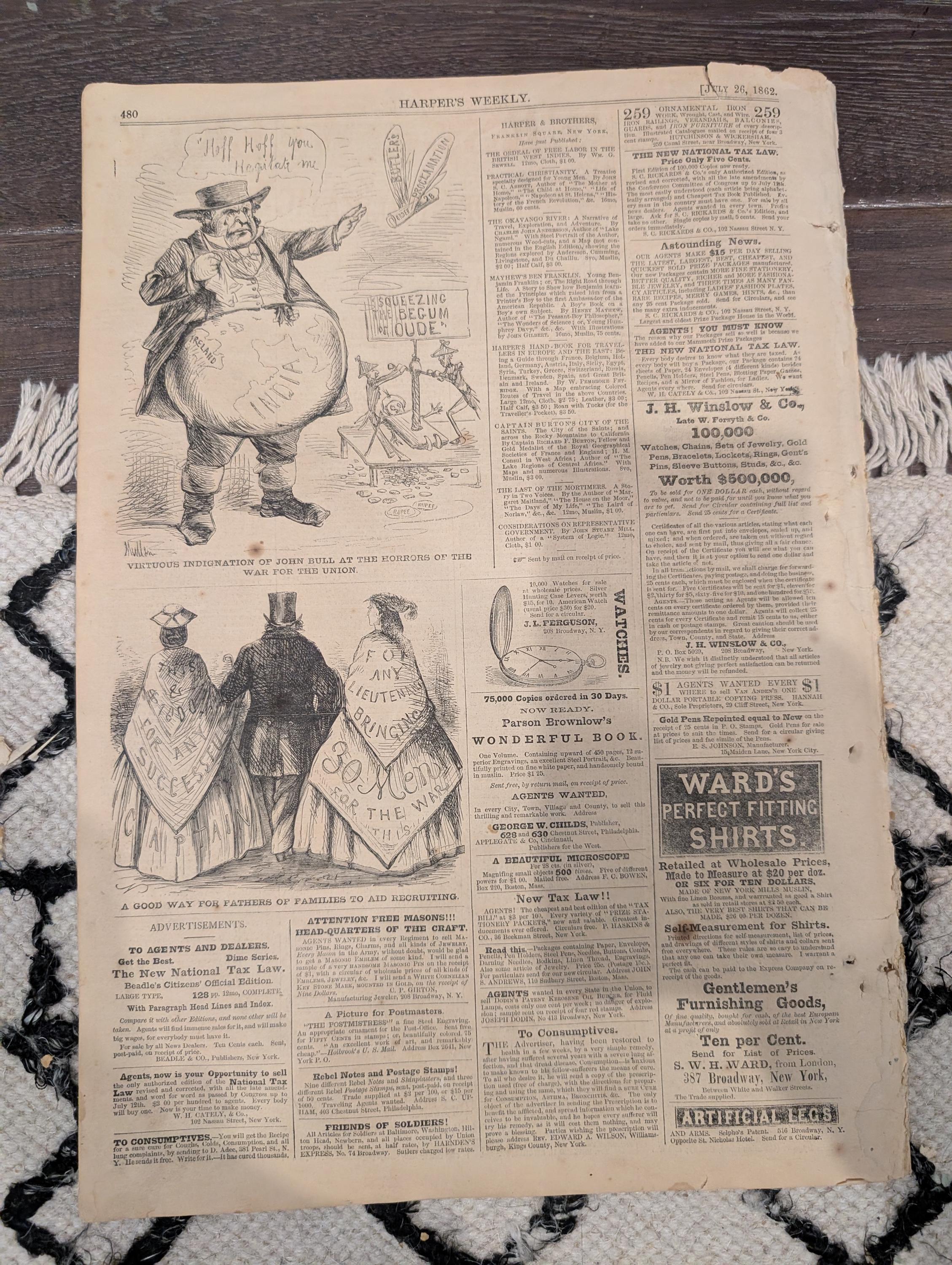 Harper’s Weekly – July 26, 1862 • Battle of Malvern Hill • Rebel Ironclad “Virginia #2” • Vicksburg Bombardment, Lincoln’s Compensation Plan