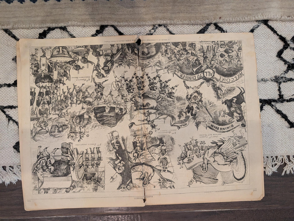 1874 Santa Claus Sleigh & Reindeer, Girl at Toy Store, Christmas Centerfold — Dec 26