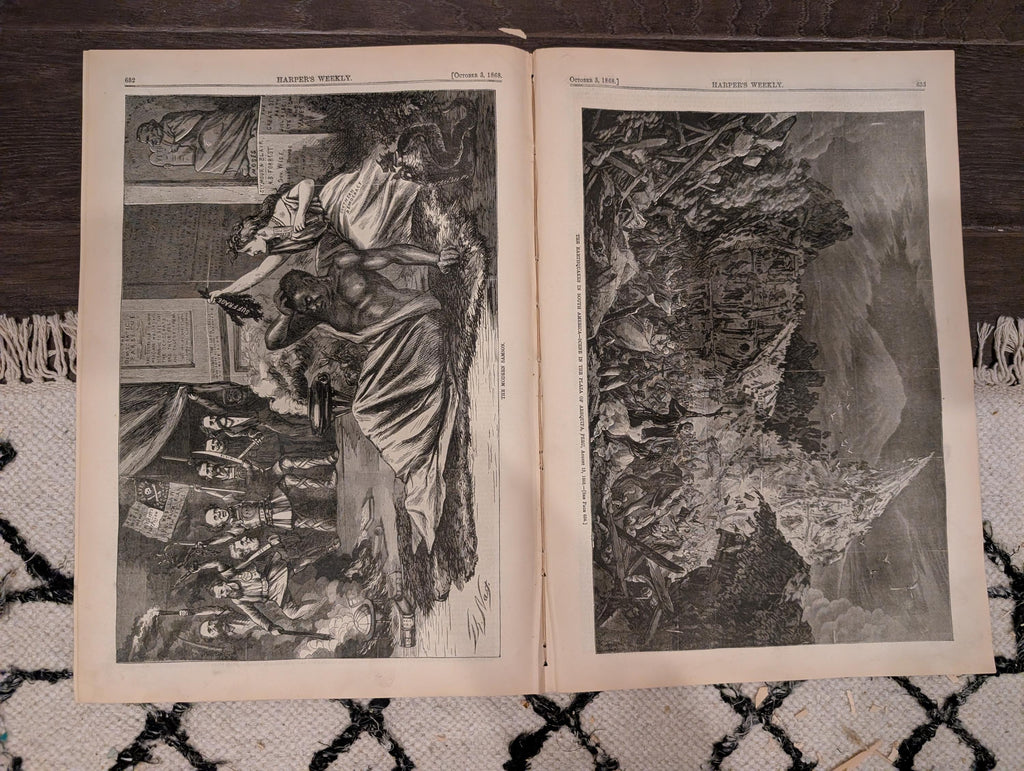 Harper’s Weekly – October 3, 1868 – International Cricket Match • Prize Animals • Nast’s “Modern Samson” • South American Earthquake • Freed