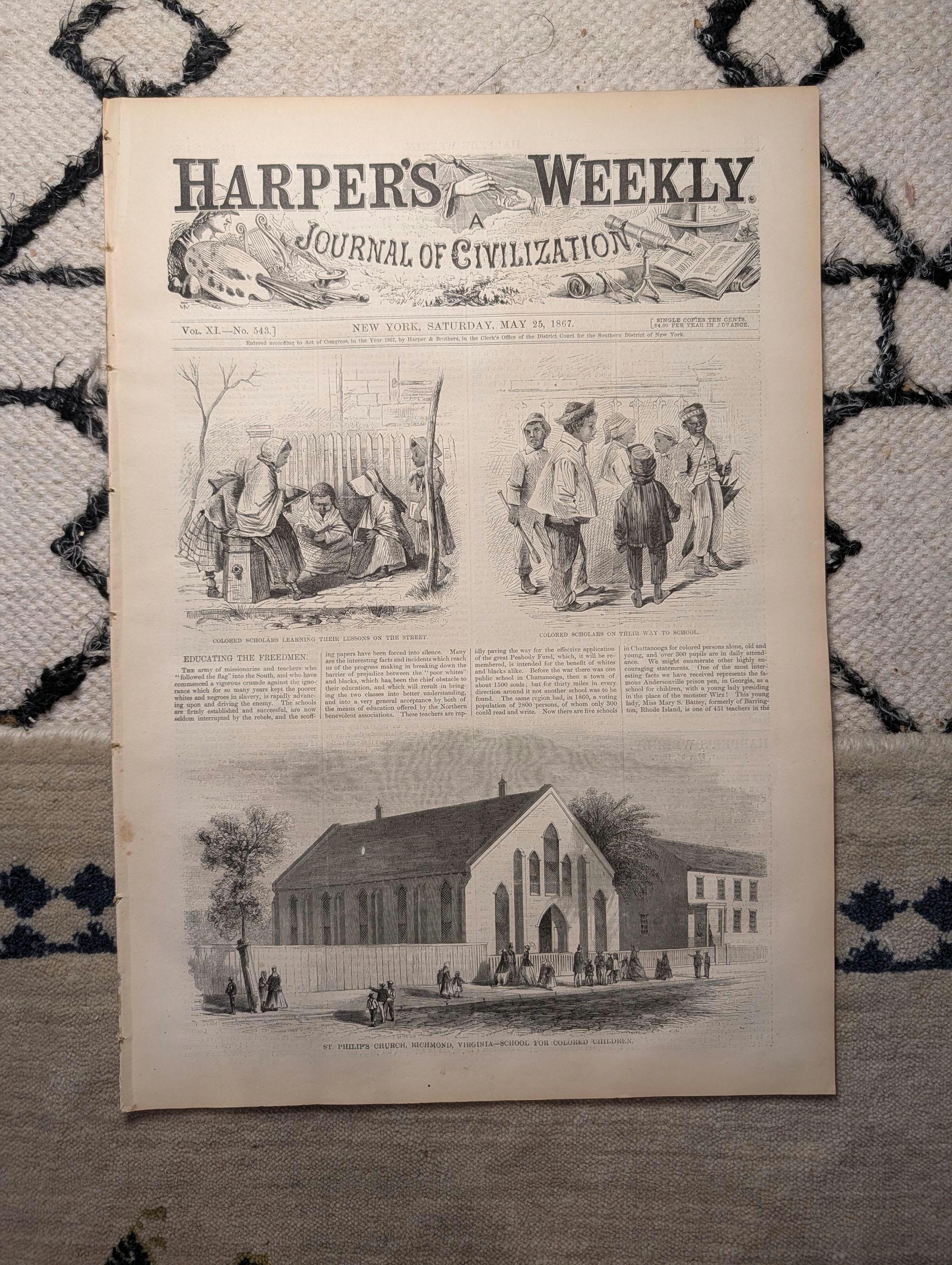 1867 Black Children School, Indian Council Fort Dodge, Nast Cartoon — May 25