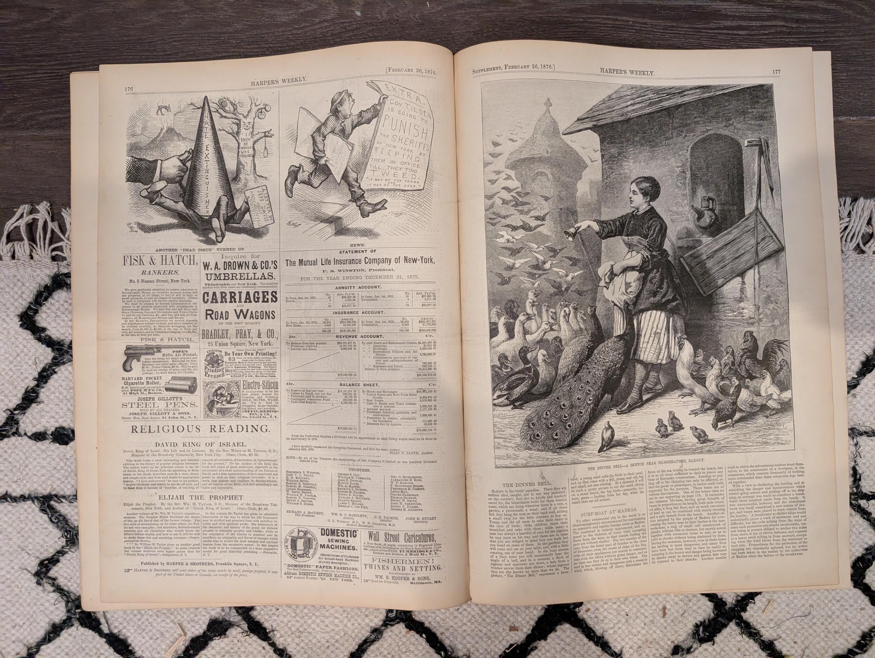 Harper’s Weekly Feb 26 1876 – Early American Football, Thomas Nast Cartoons, Frere Art, Complete Issue VG