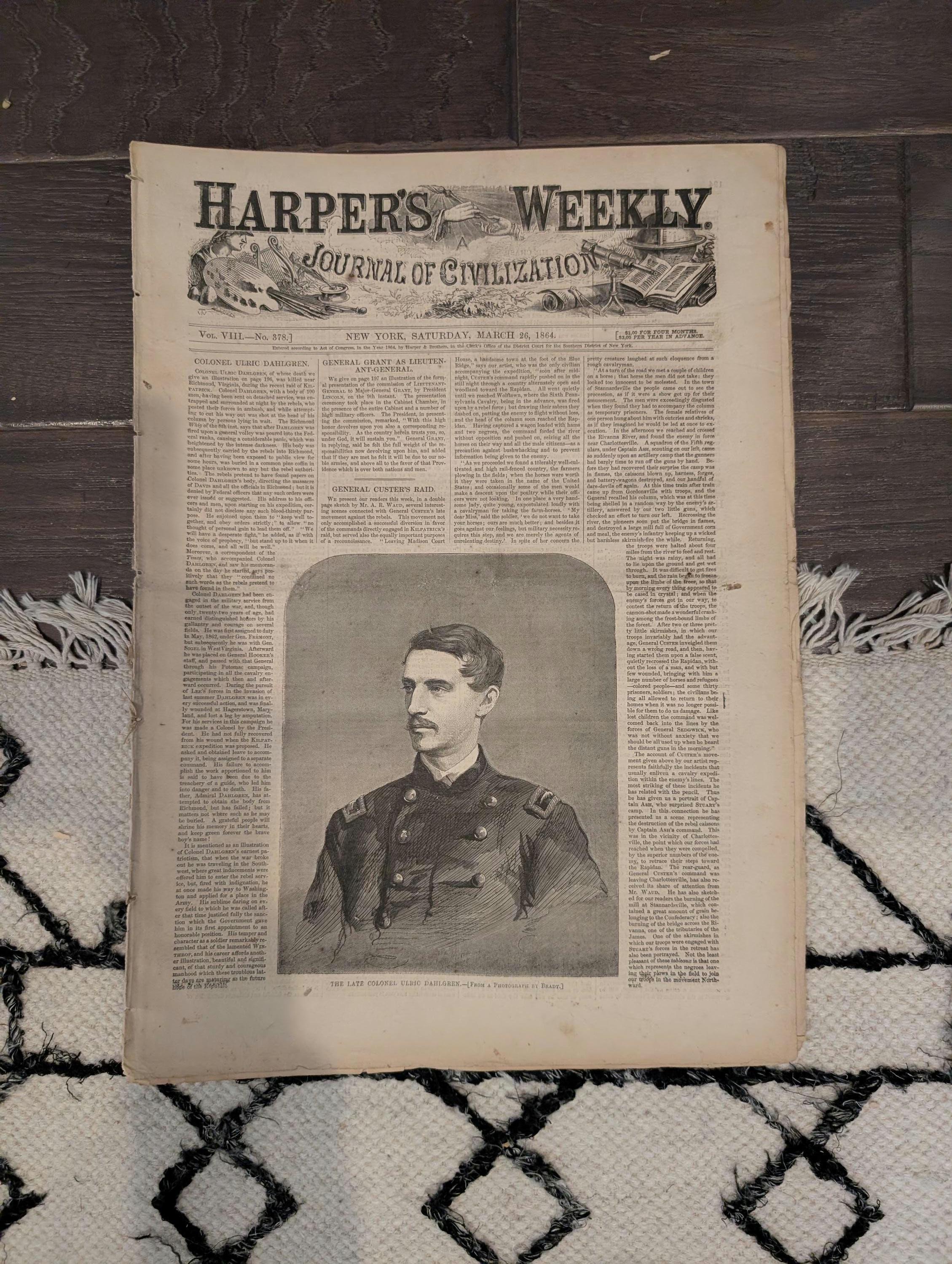Harper's Weekly 1864 General Custer March 26 Grant Lieutenant-General