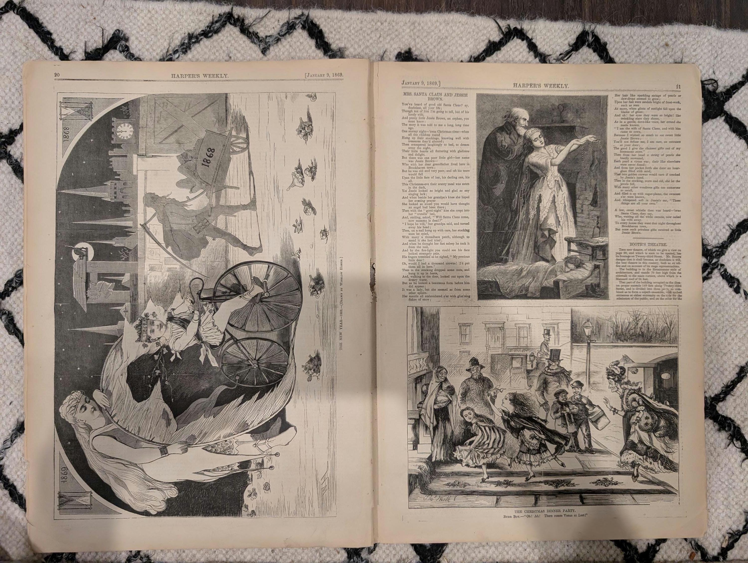 Harper’s Weekly, January 9, 1869 | Thomas Nast “Peace” Front Page | Winslow Homer New Year | West Point Panorama | Antique Newspaper