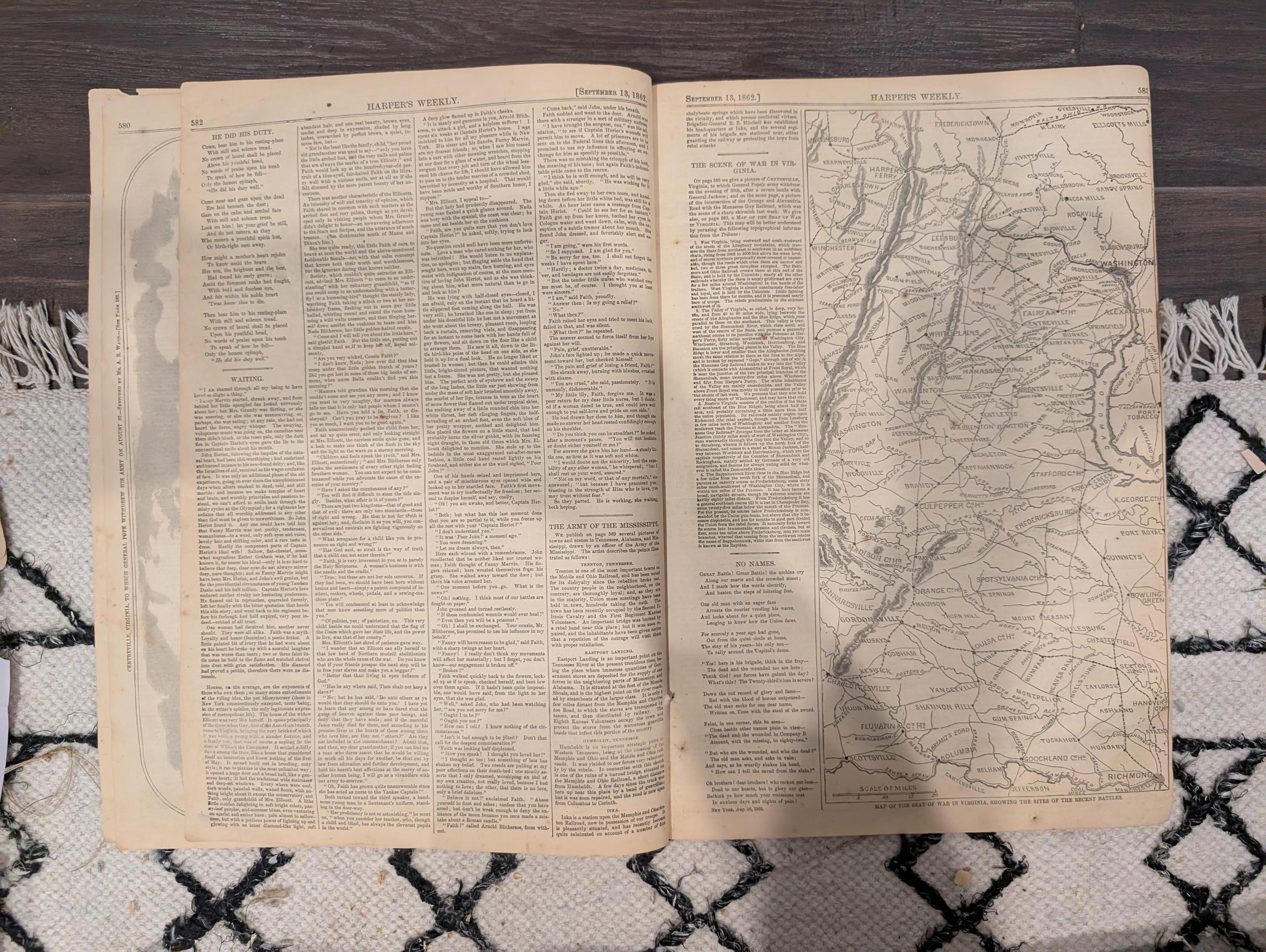 Harper’s Weekly September 13 1862 – Major-General Pope, Bull Run Content, Ironclad Navy Centerfold, Maps – Civil War Newspaper