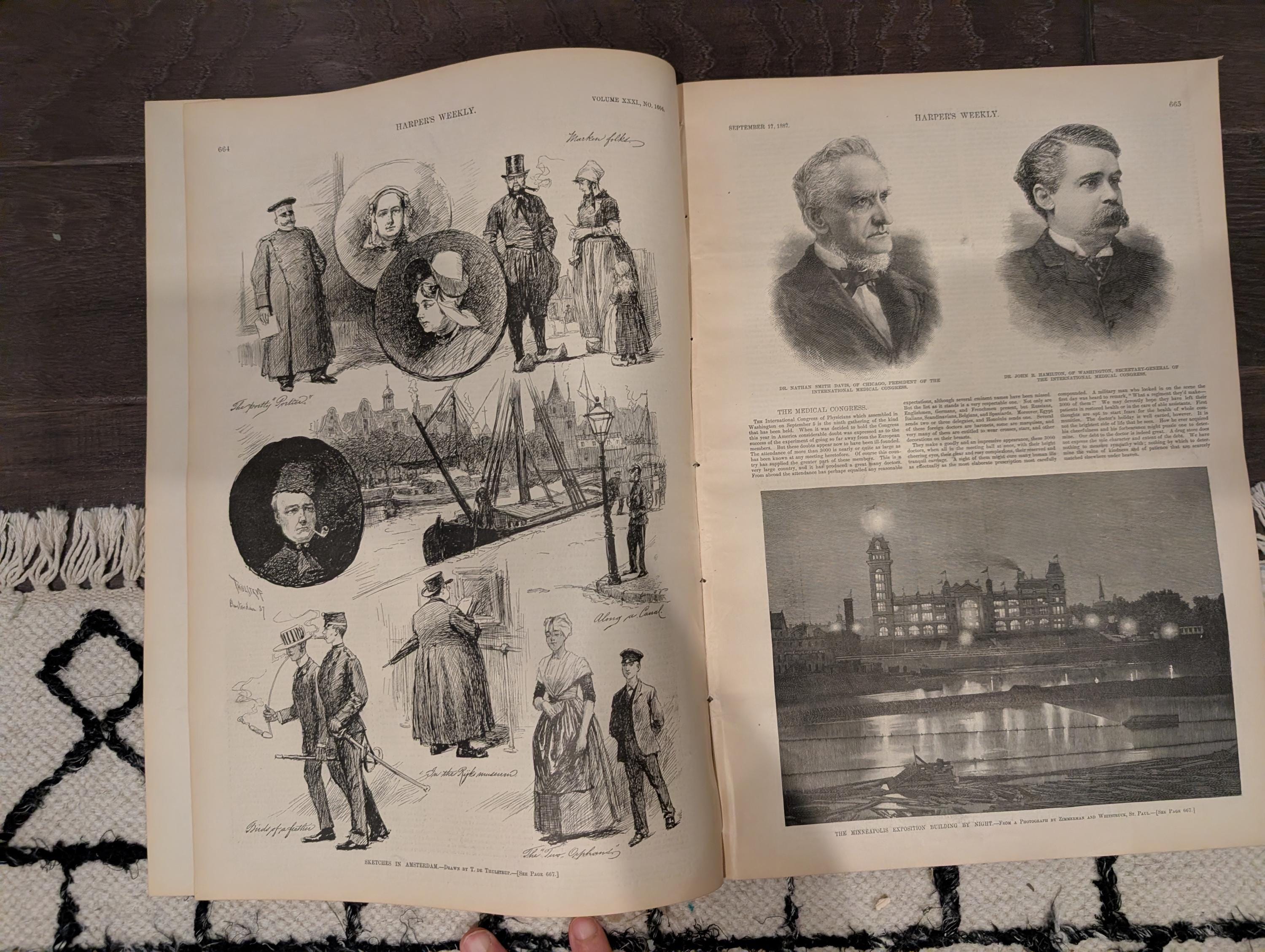 Harper’s Weekly – September 17, 1887 – Frederic Remington Cover “Burning the Range,” Tennis Centerfold, Hudson River Tunnel, Amsterdam Sketc