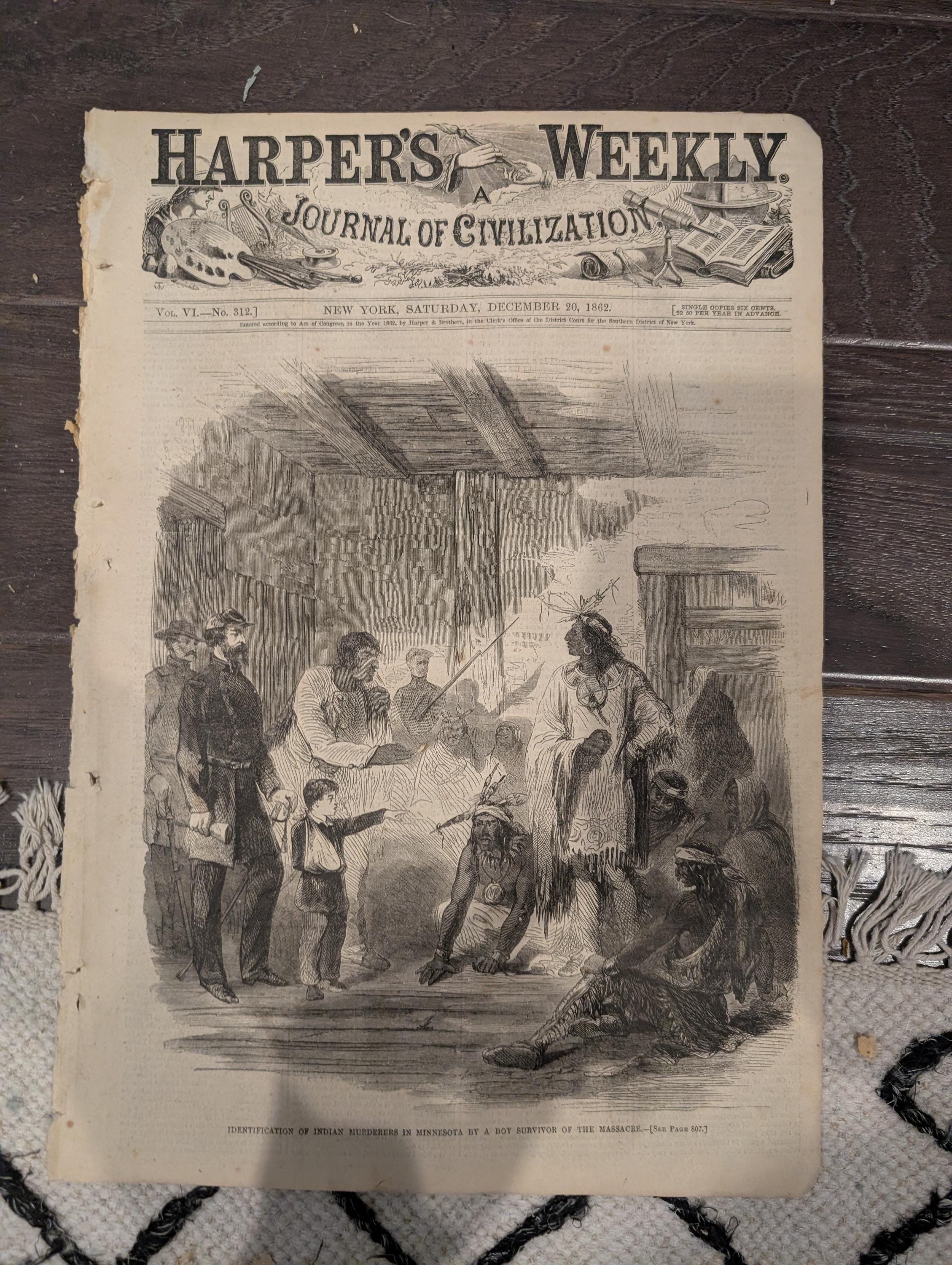 Harper’s Weekly – December 20, 1862 – Fredericksburg Centerfold • Dickens Story • Minnesota Massacre Front Page