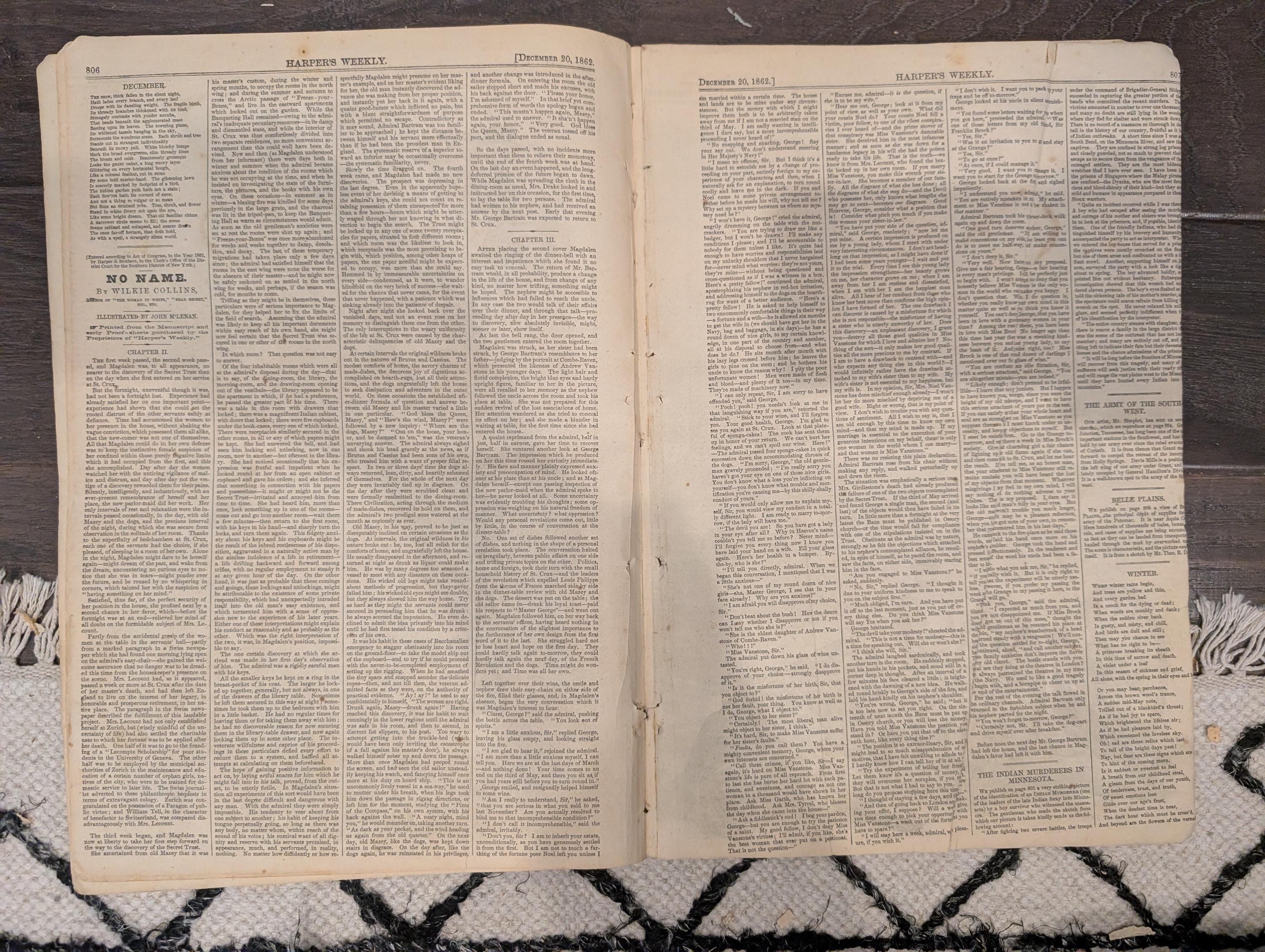Harper’s Weekly – December 20, 1862 – Fredericksburg Centerfold • Dickens Story • Minnesota Massacre Front Page