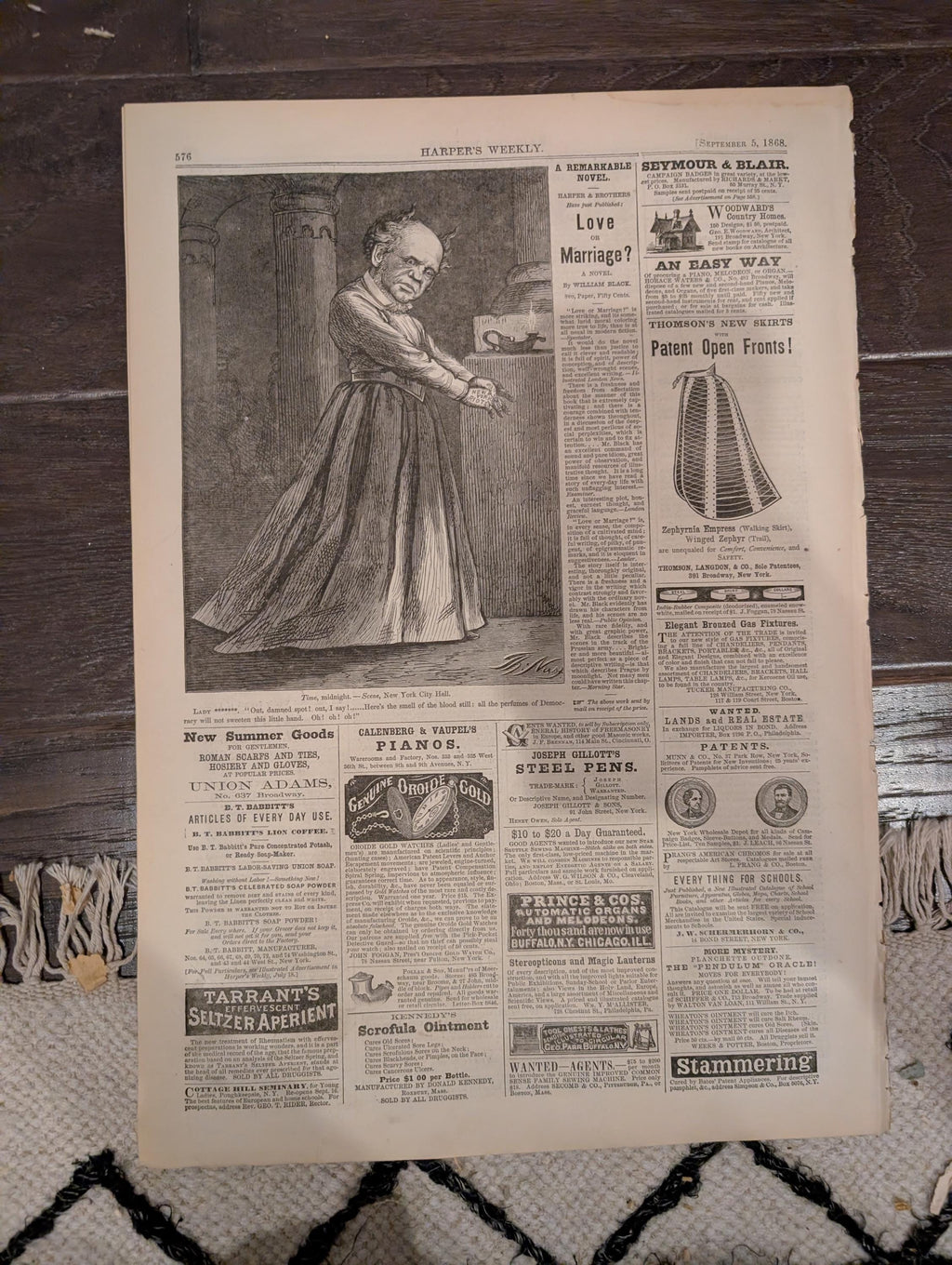 Harper’s Weekly – September 5, 1868 – Nast Cartoon • Customs House Scenes • “The Pet Calf” • Velocipedes • Alaska Sketches