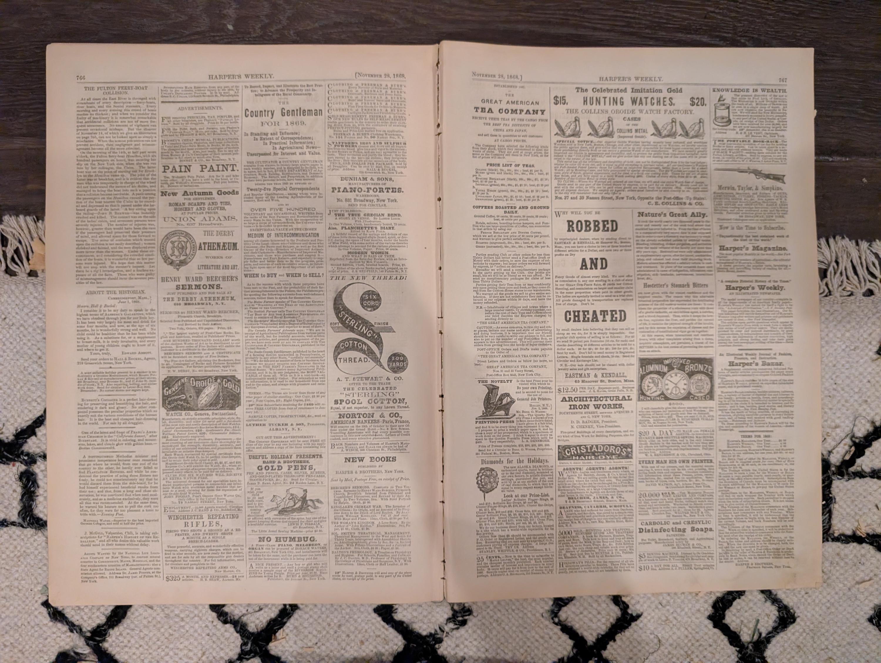 Harper’s Weekly – November 28, 1868 – Thanksgiving Prints • Cuba Scenes • San Francisco Earthquake • Fulton Ferry Collision