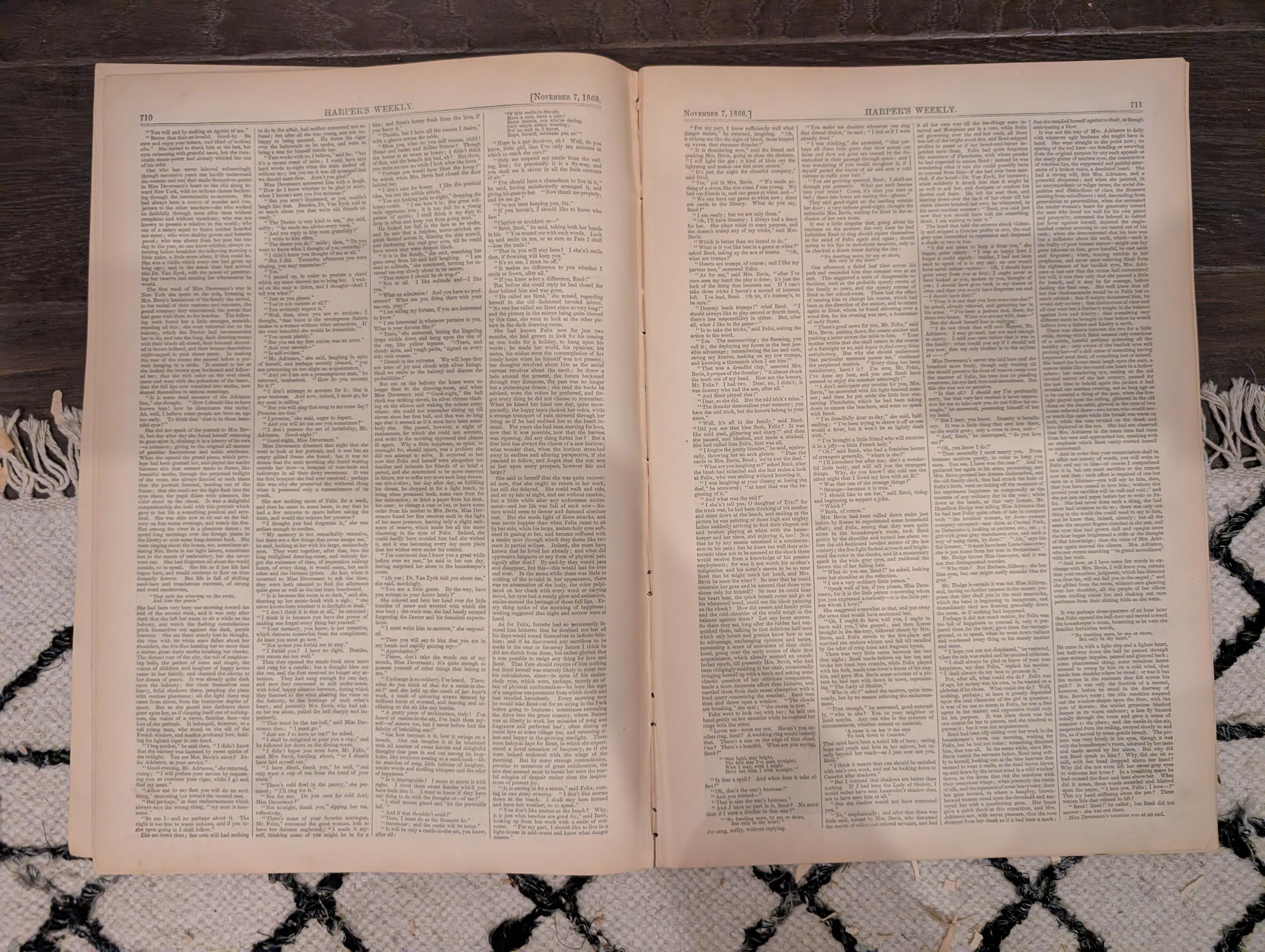 Harper’s Weekly – November 7, 1868 – Thomas Nast “Wilkes Booth the Second” • Richmond Market • Seville Giralda • Peru Earthquake