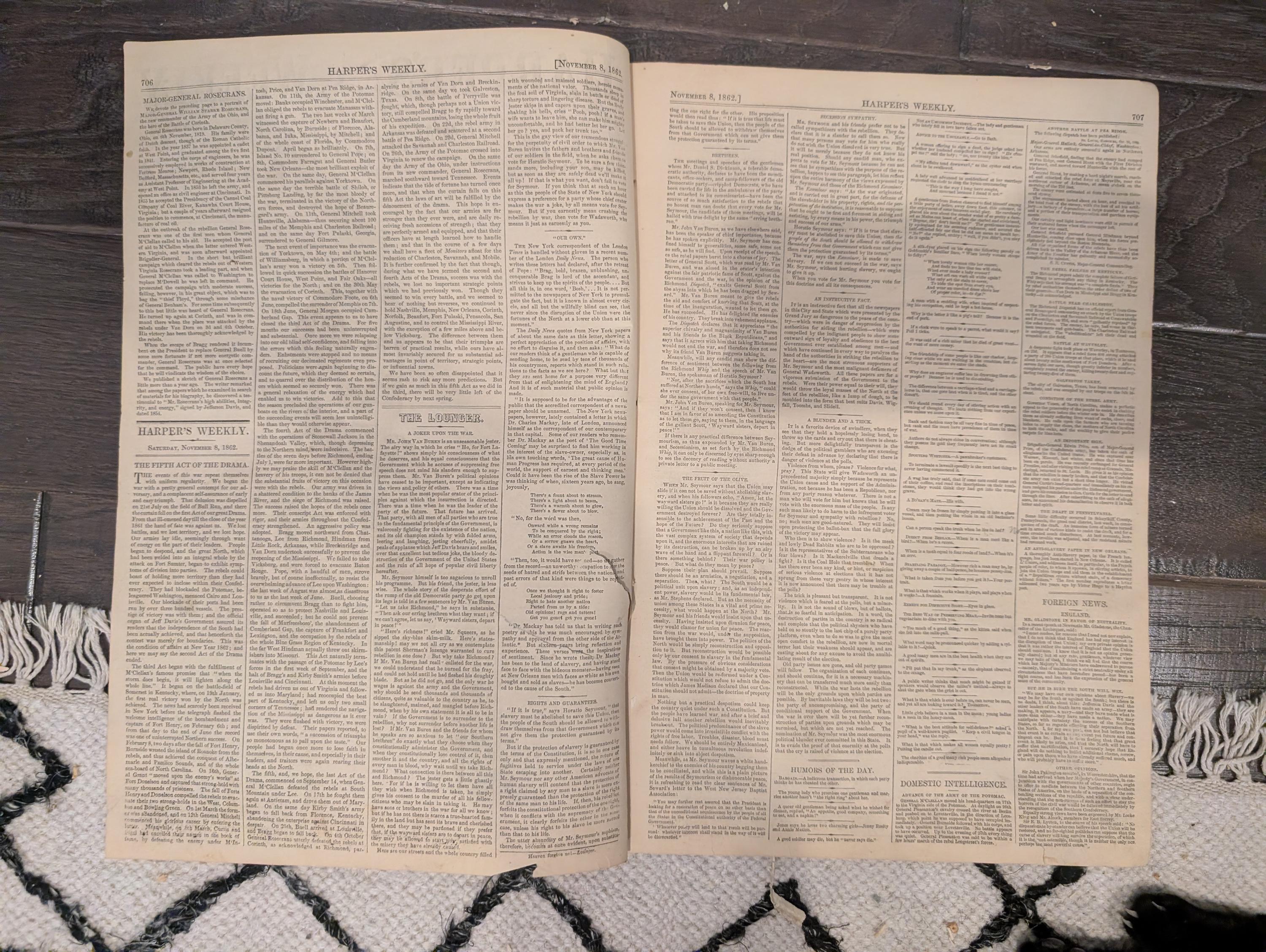 Harper’s Weekly – November 8, 1862 – Mrs. Lincoln • Rosecrans • “Negroes Driven South” Centerfold