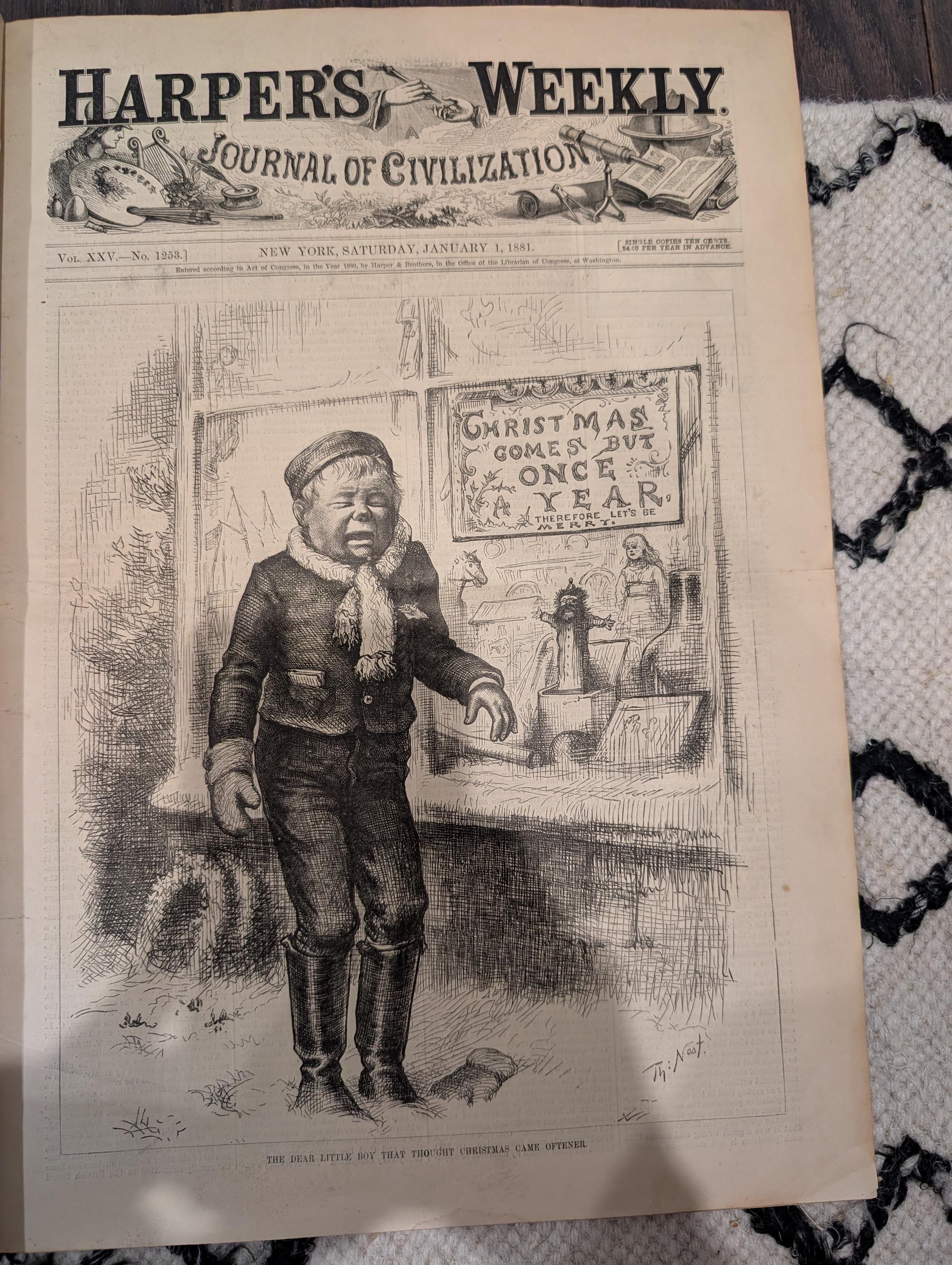 1881 Harper’s Weekly – Thomas Nast “Merry Old Santa Claus” Iconic Vintage Santa • Original Newspaper • VG+ Condition
