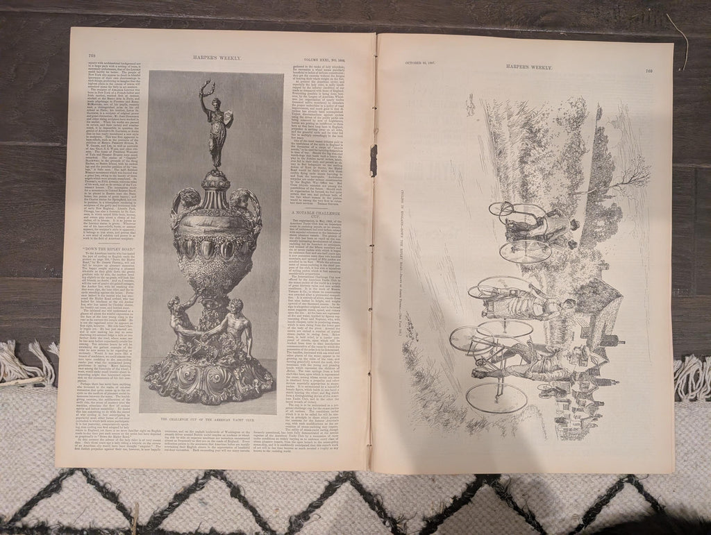 Harper’s Weekly October 22, 1887 – Lincoln Statue, Cycling, Presidential Tour, Yacht Club Cup