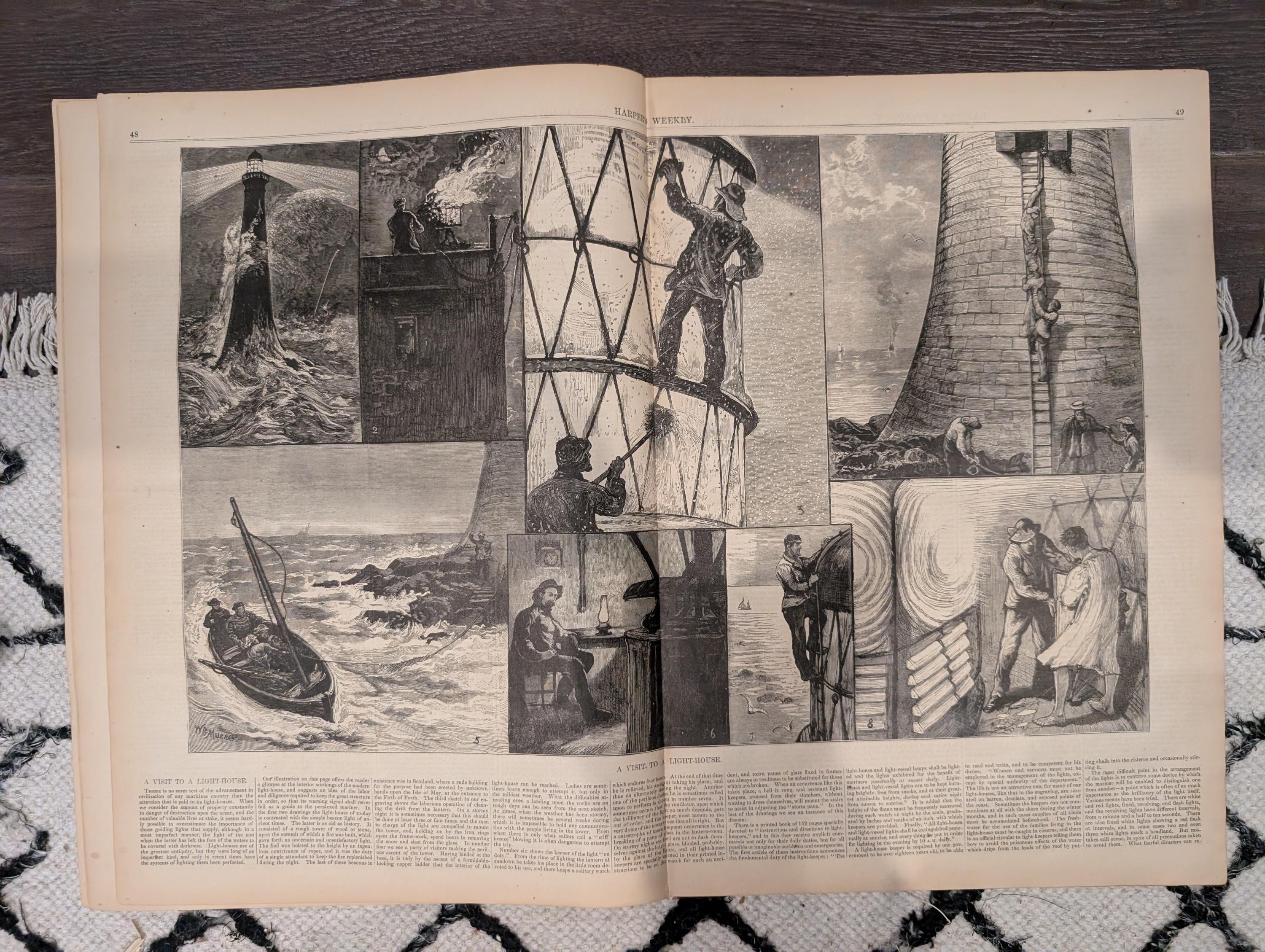 Harper’s Weekly January 15 1876 Thomas Nast Cartoons Lighthouse Visit Inventions Tammany Politics Victorian Newspaper