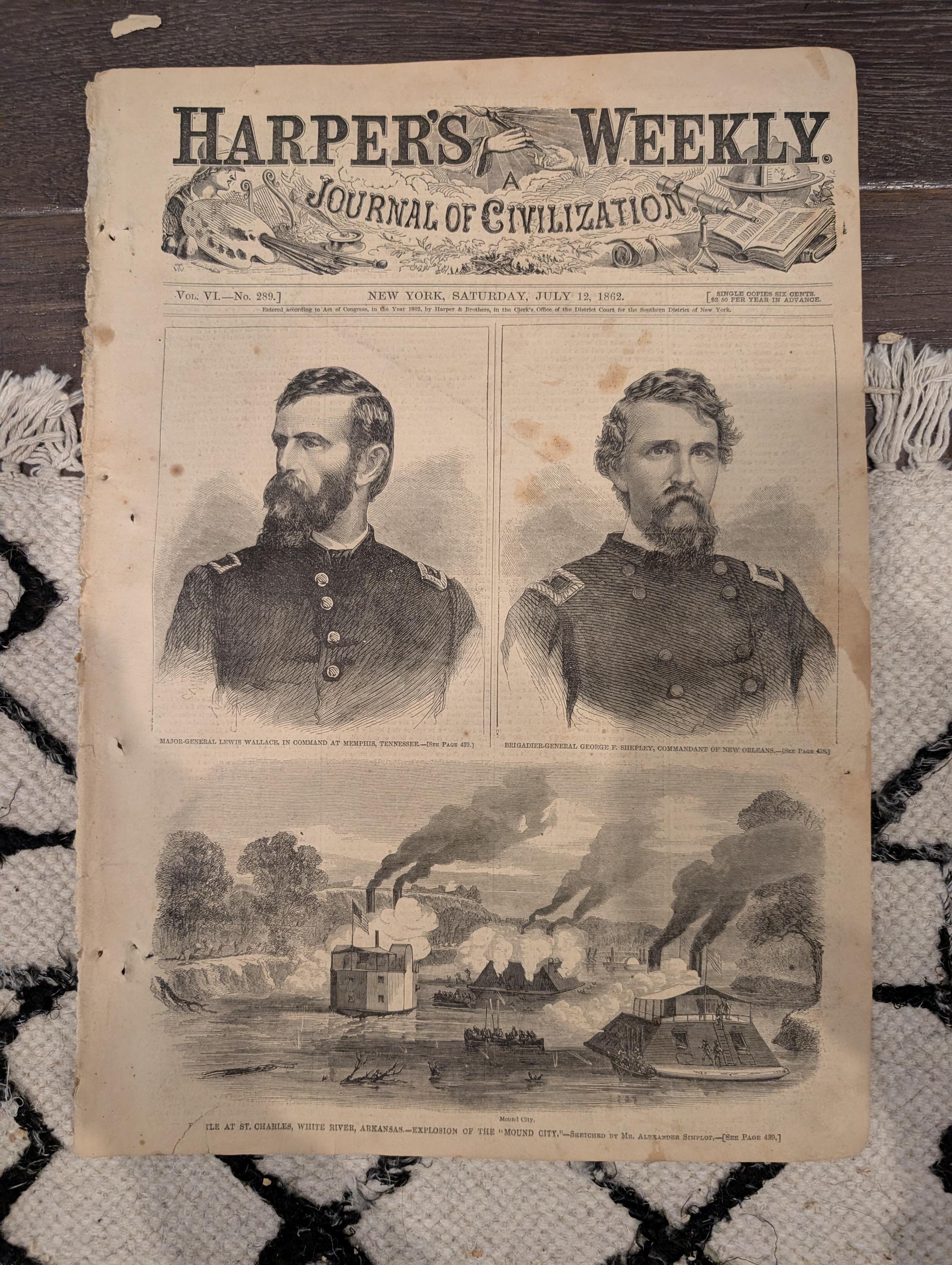Harper’s Weekly – July 12, 1862 • Two Winslow Homer Prints • Bayonet Charge • Surgeon at Work • Butler’s New Orleans Proclamation Cartoons