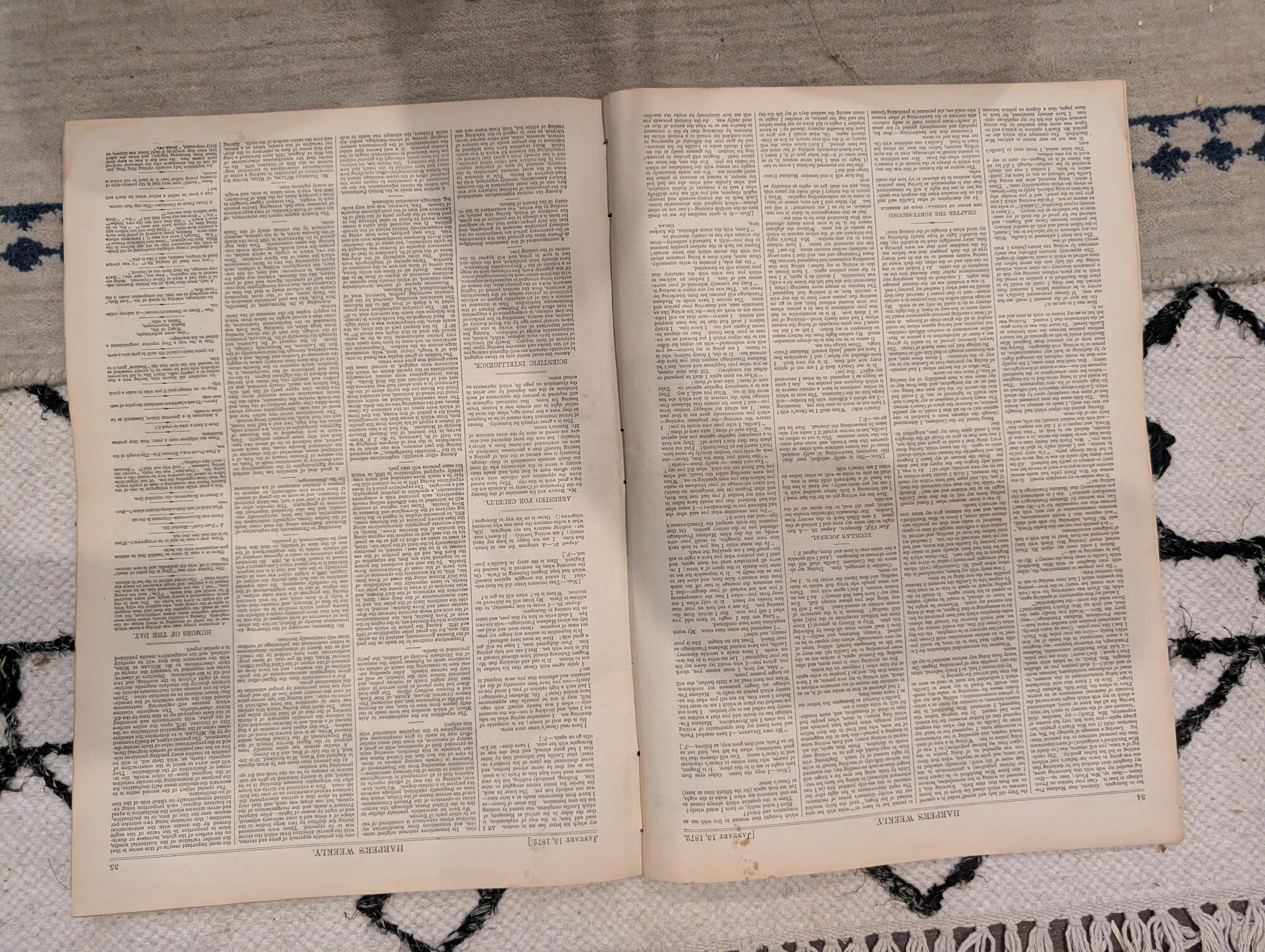 1872 Snow Battle Harper's Weekly January 13 Wilkie Collins George Eliot