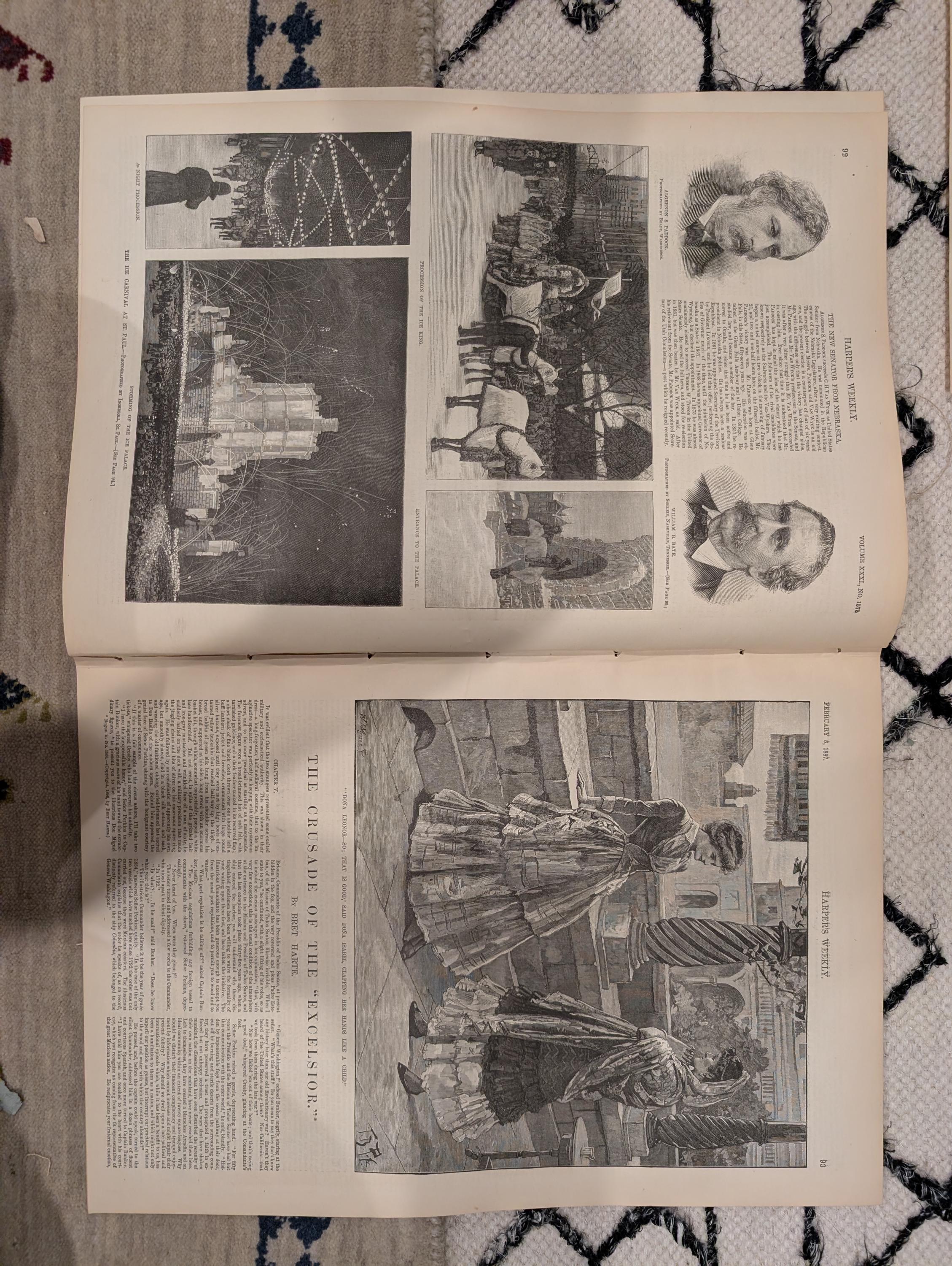 Harper’s Weekly – February 5, 1887, Original  • “Twist the Lion’s Tail” Front Page • Ice Carnival at St. Paul • Doublepage Centerf