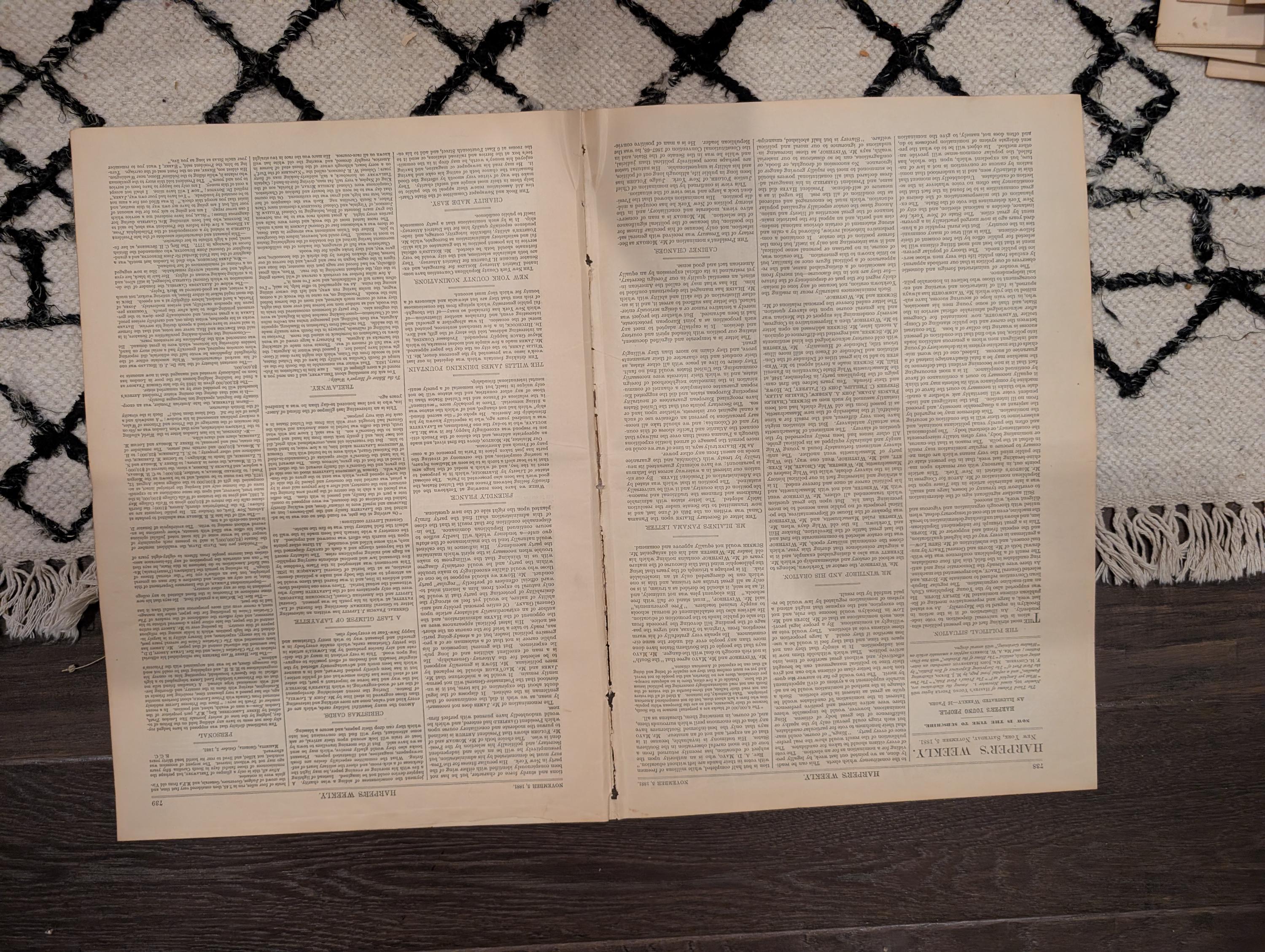 1881 AB Frost Football Centerfold, Lincoln Monument, NYC Street Blockade — Nov 5