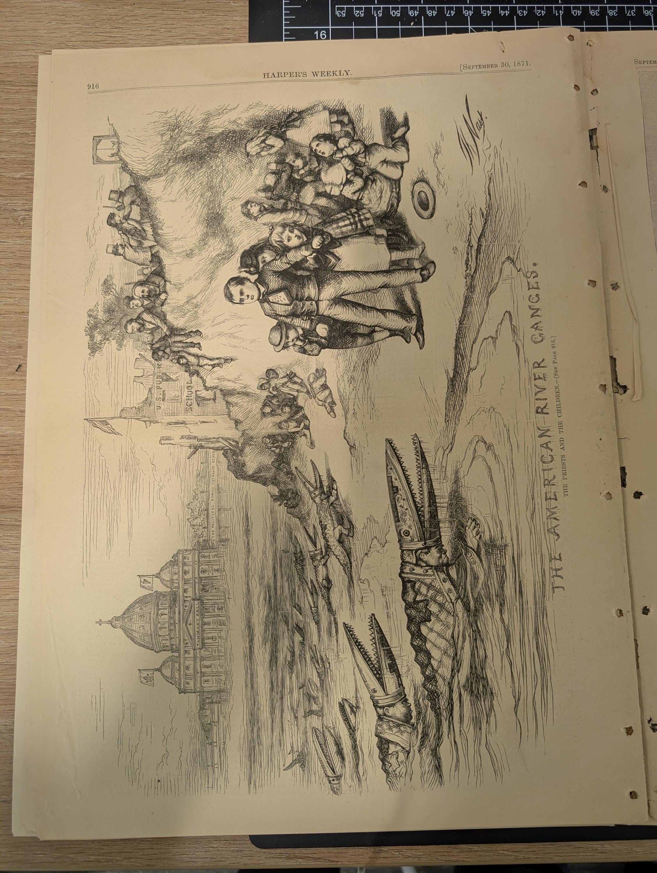 Harper’s Weekly – September 30, 1871 – Complete Issue with Supplement | Thomas Nast Tammany Cartoon, American River Ganges, Mormon Tabernacl